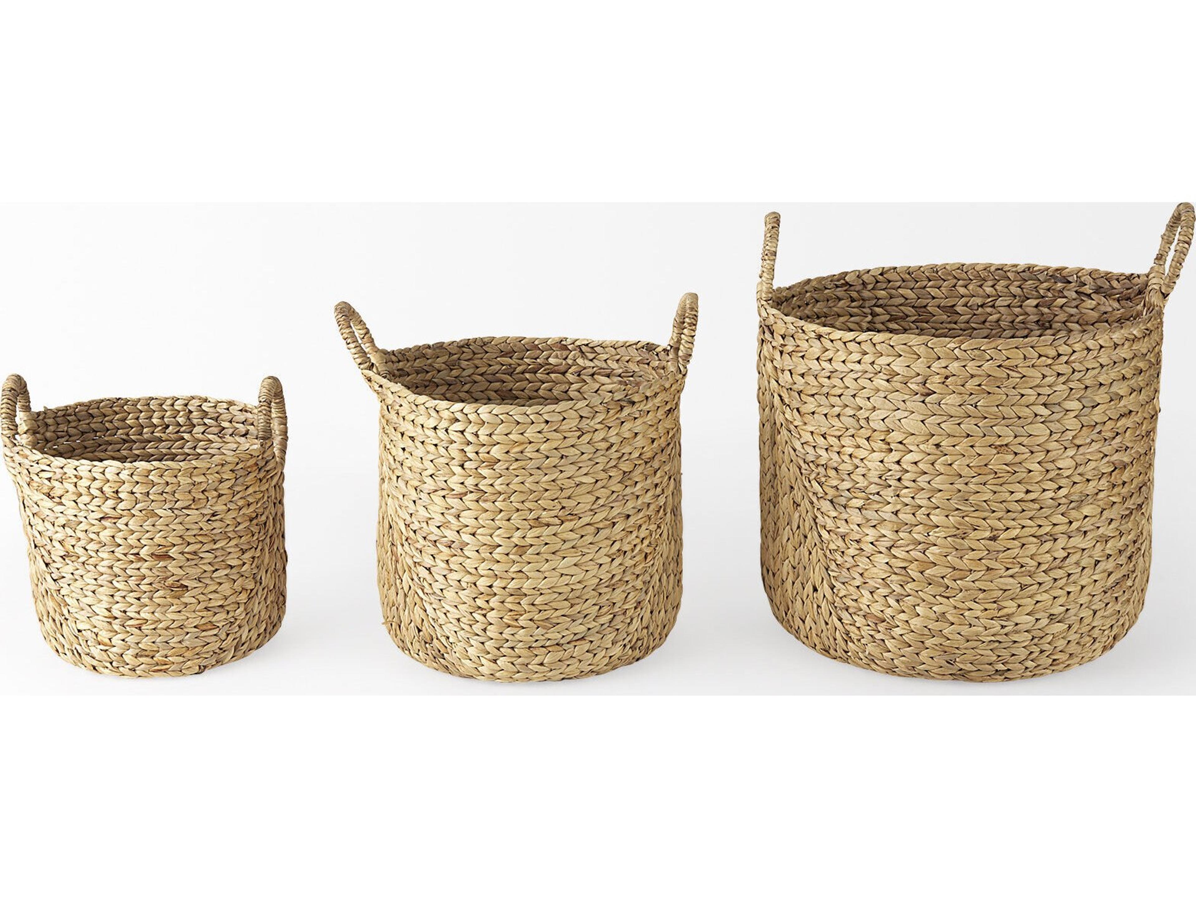 Mercana Sivan 19.7L x 19.7W x 23.6H (Set of 3) Light Brown Water Hyacinth Round Basket W/ Handles