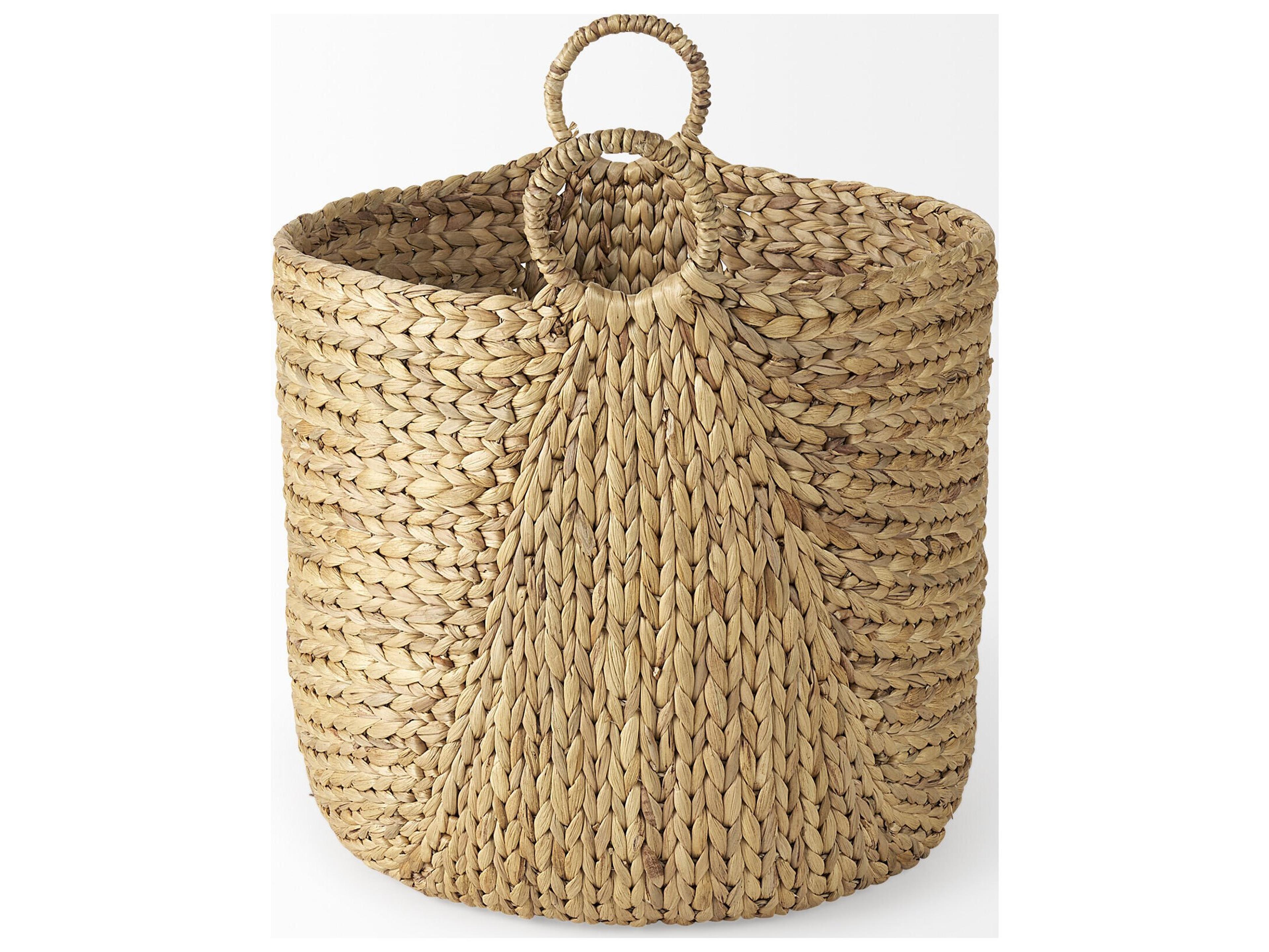 Mercana Sivan 19.7L x 19.7W x 23.6H (Set of 3) Light Brown Water Hyacinth Round Basket W/ Handles