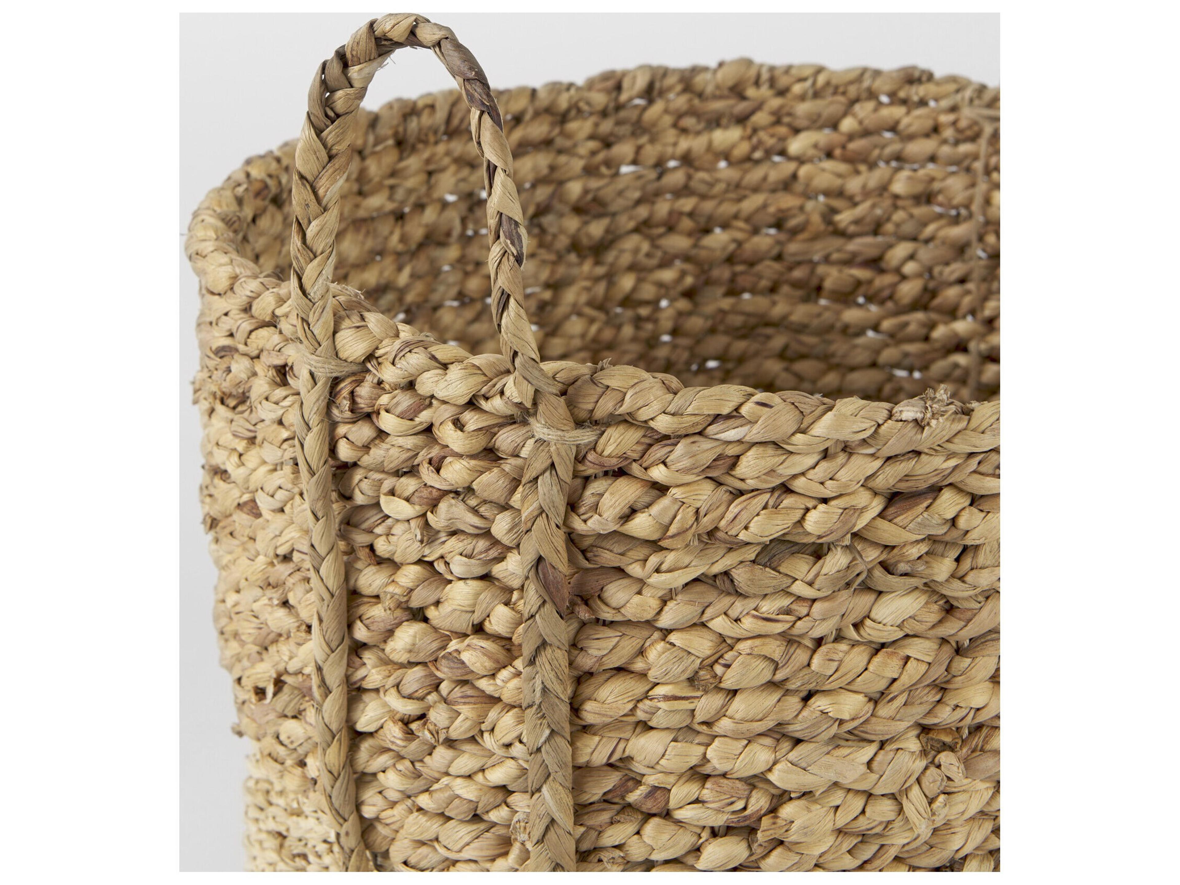 Mercana Morocco 15.7L x 15.7 (Set of 3) Brown Two Tone Water Hyacinth and Cornhusk Round Basket W/ Handles
