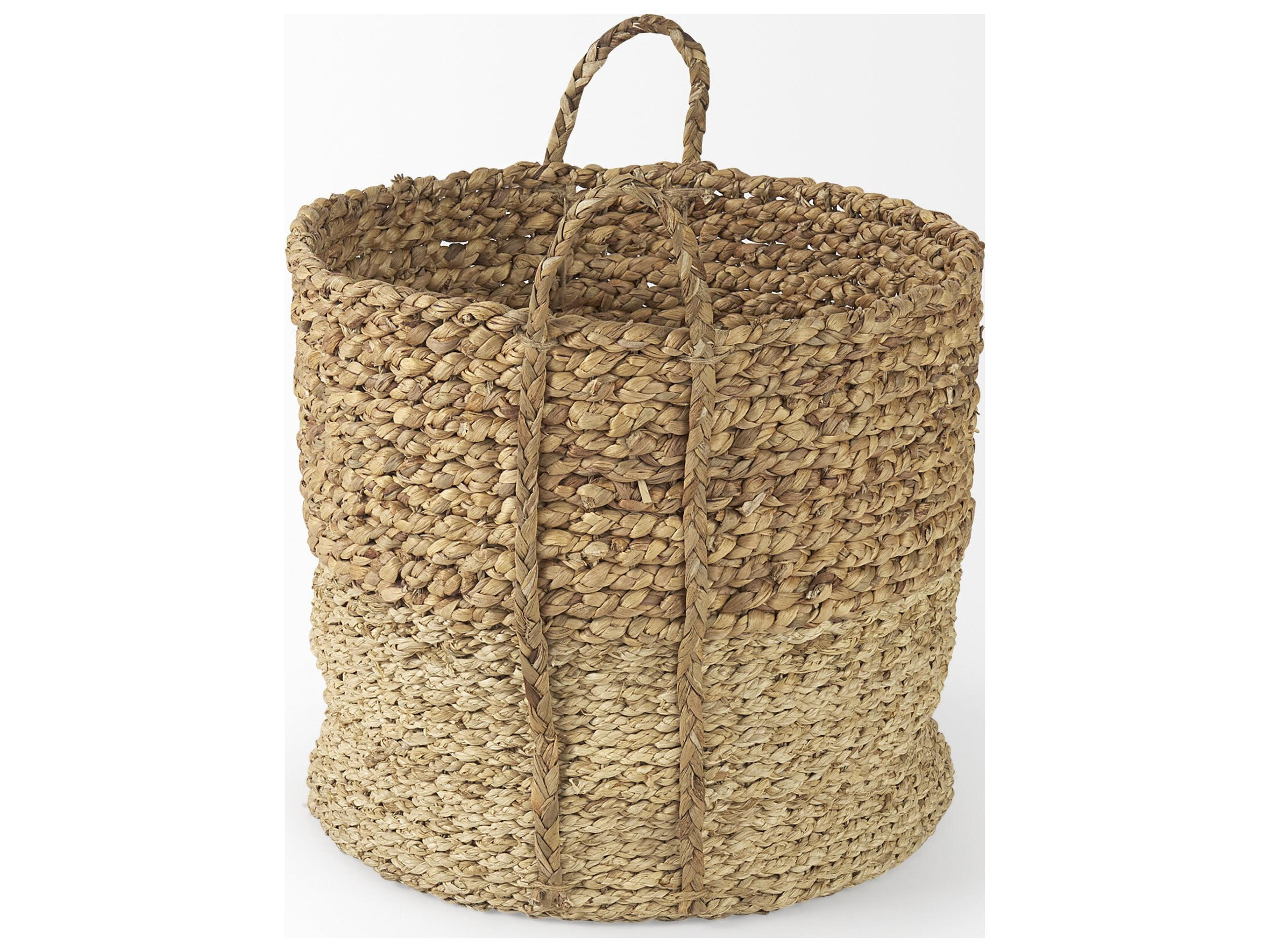 Mercana Morocco 15.7L x 15.7 (Set of 3) Brown Two Tone Water Hyacinth and Cornhusk Round Basket W/ Handles