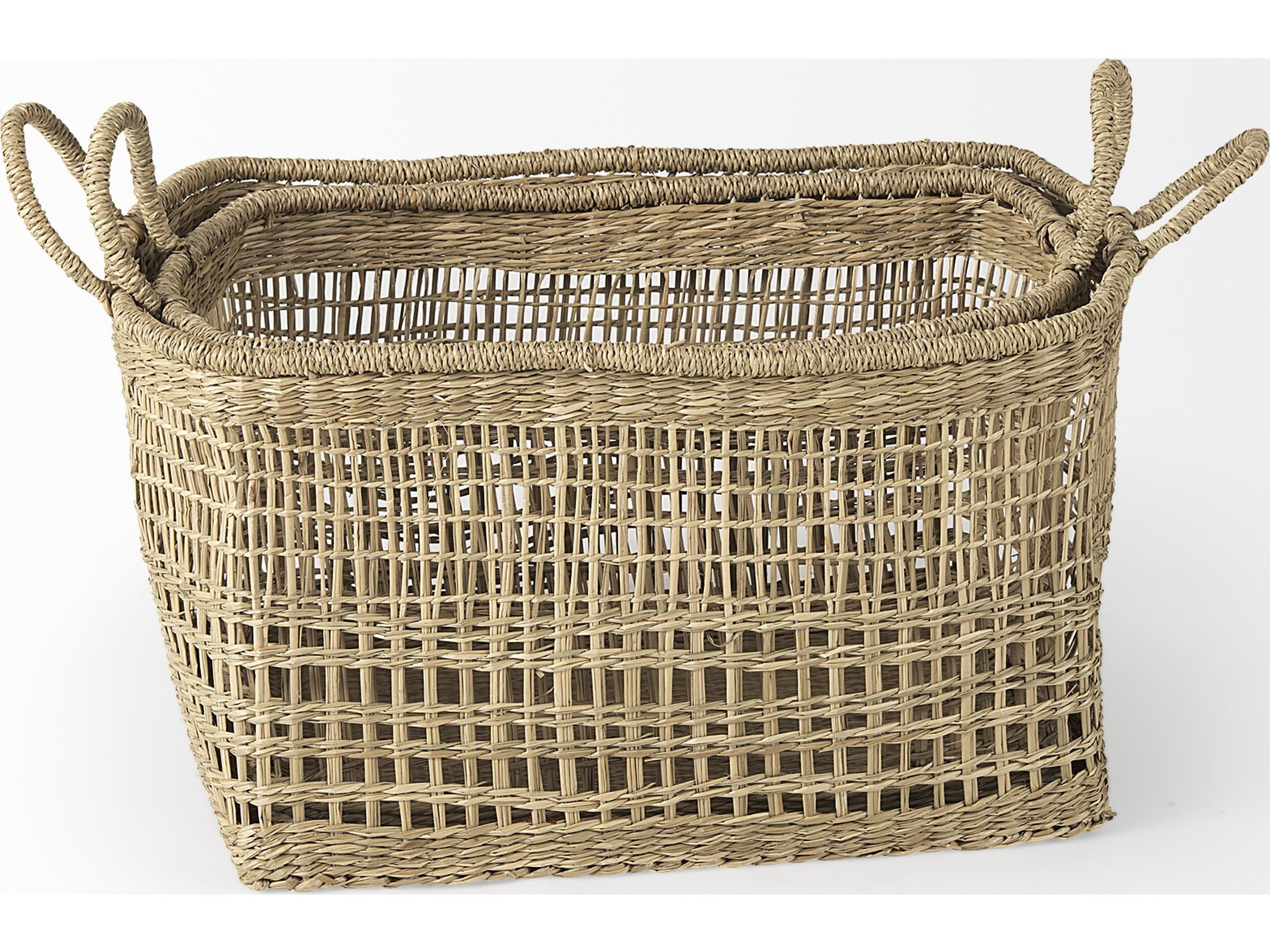 Mercana Bellisa 18.5L x 14.6W x 11.0H (Set of 2) Medium Brown Seagrass Rectangular Basket W/ Handles