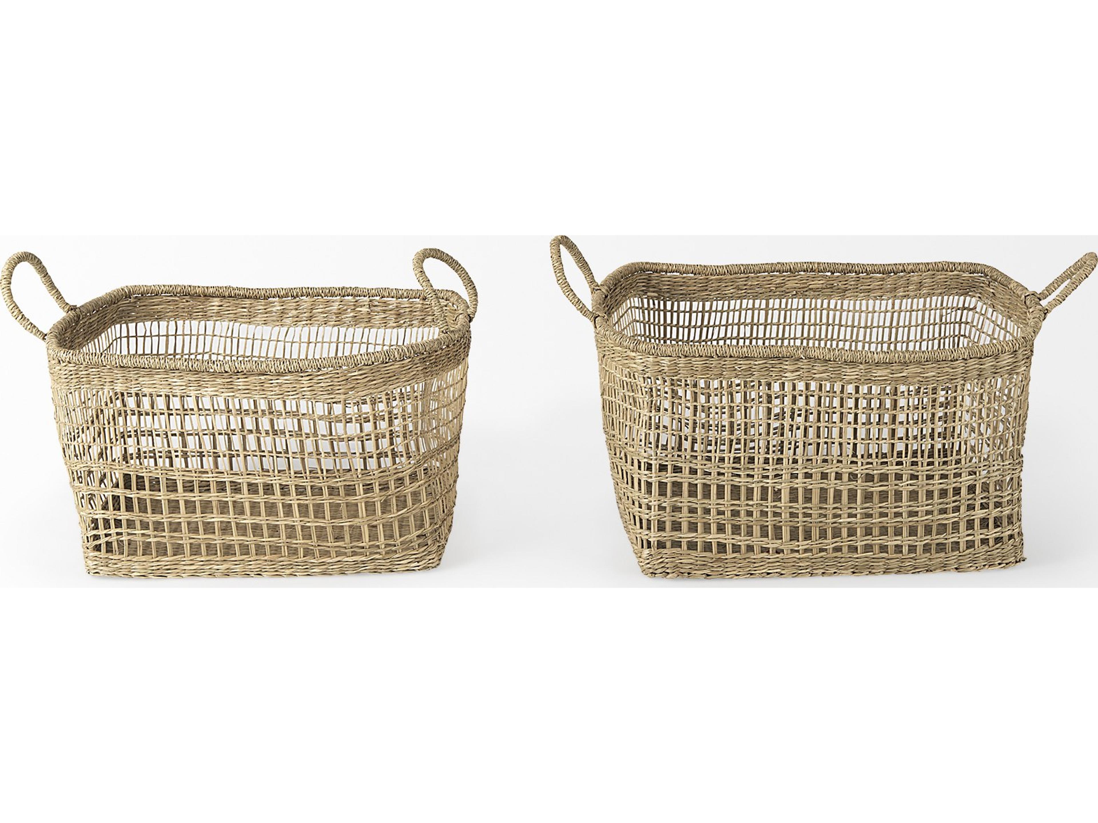 Mercana Bellisa 18.5L x 14.6W x 11.0H (Set of 2) Medium Brown Seagrass Rectangular Basket W/ Handles