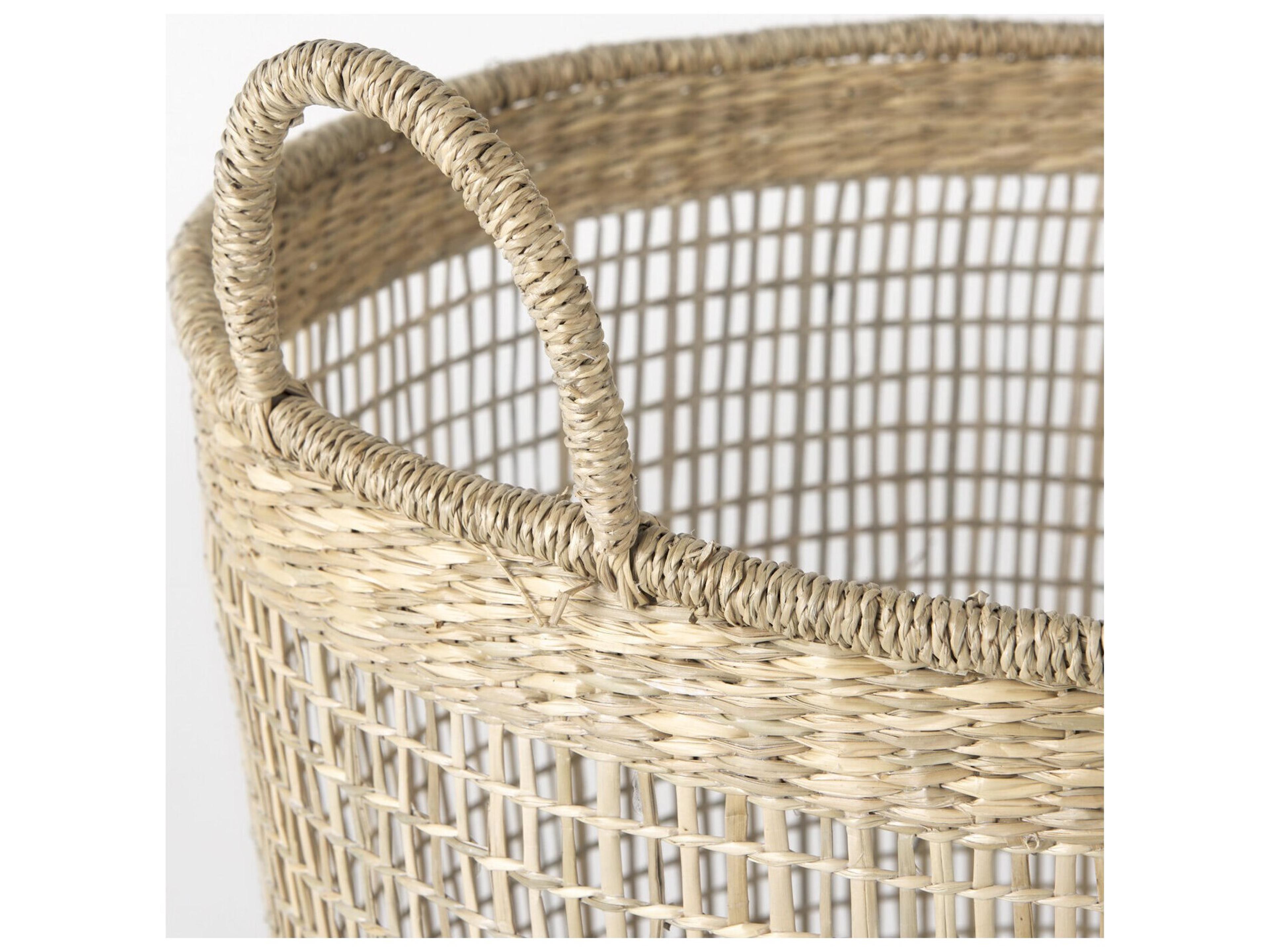Mercana Bowie 19.7L x 19.7W x 19.7H (Set of 3) Medium Brown Seagrass Round Basket W/ Handles