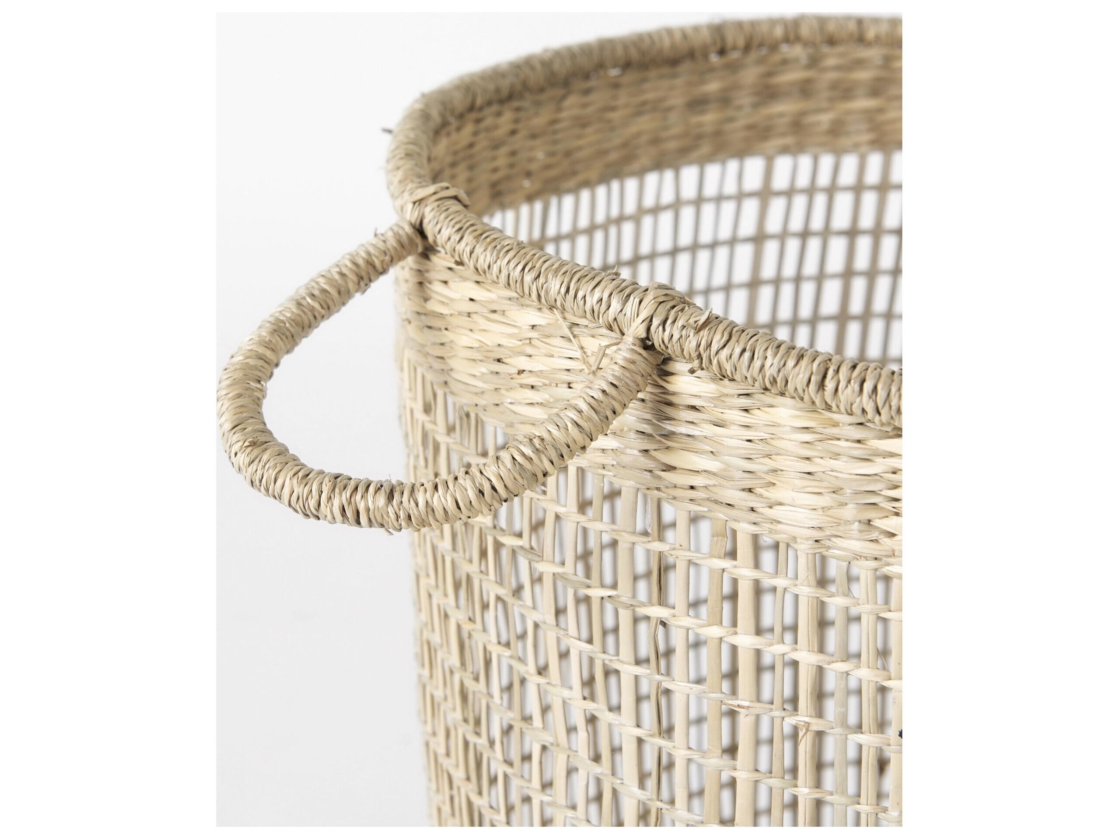 Mercana Bowie 19.7L x 19.7W x 19.7H (Set of 3) Medium Brown Seagrass Round Basket W/ Handles