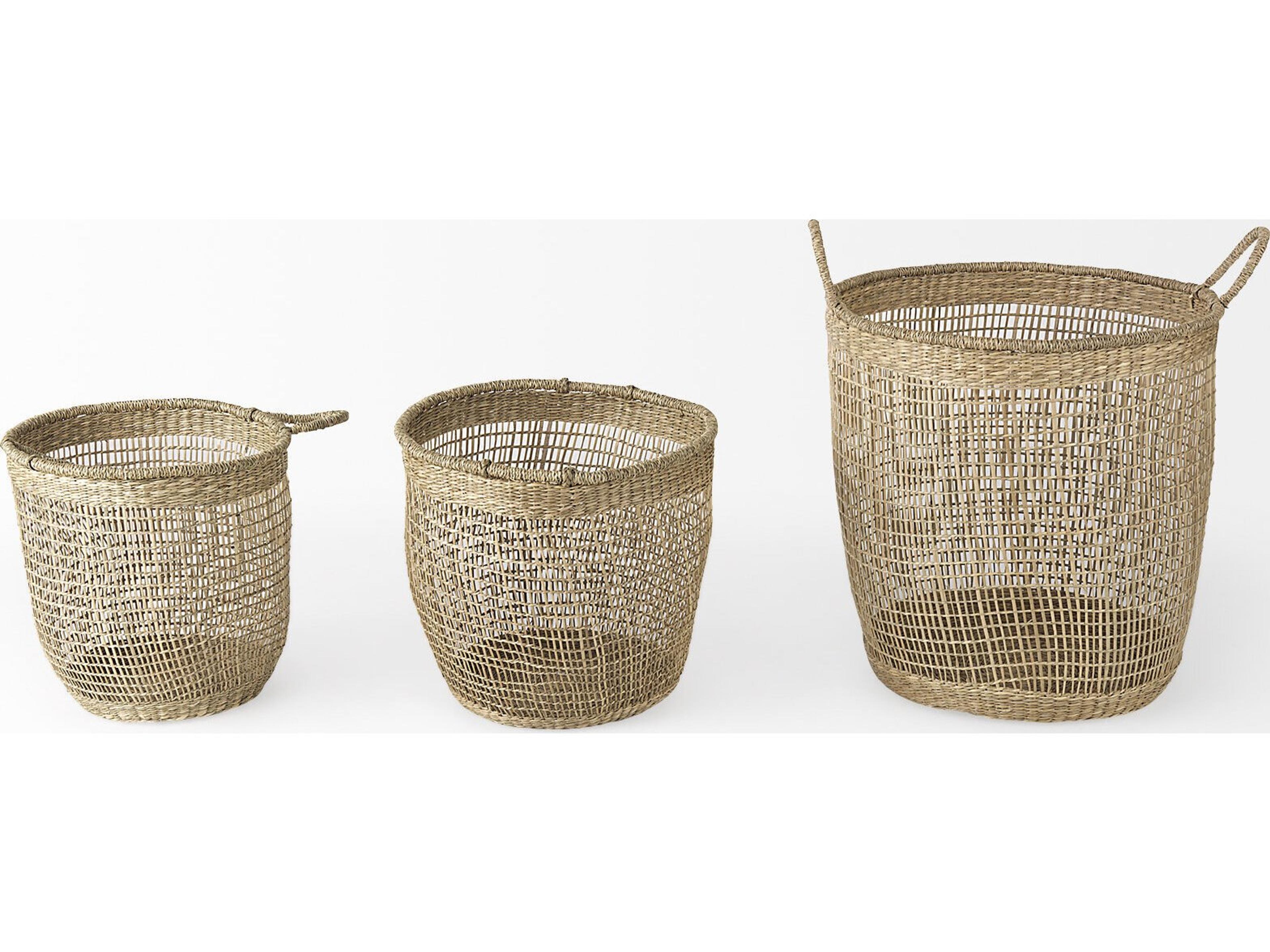 Mercana Bowie 19.7L x 19.7W x 19.7H (Set of 3) Medium Brown Seagrass Round Basket W/ Handles