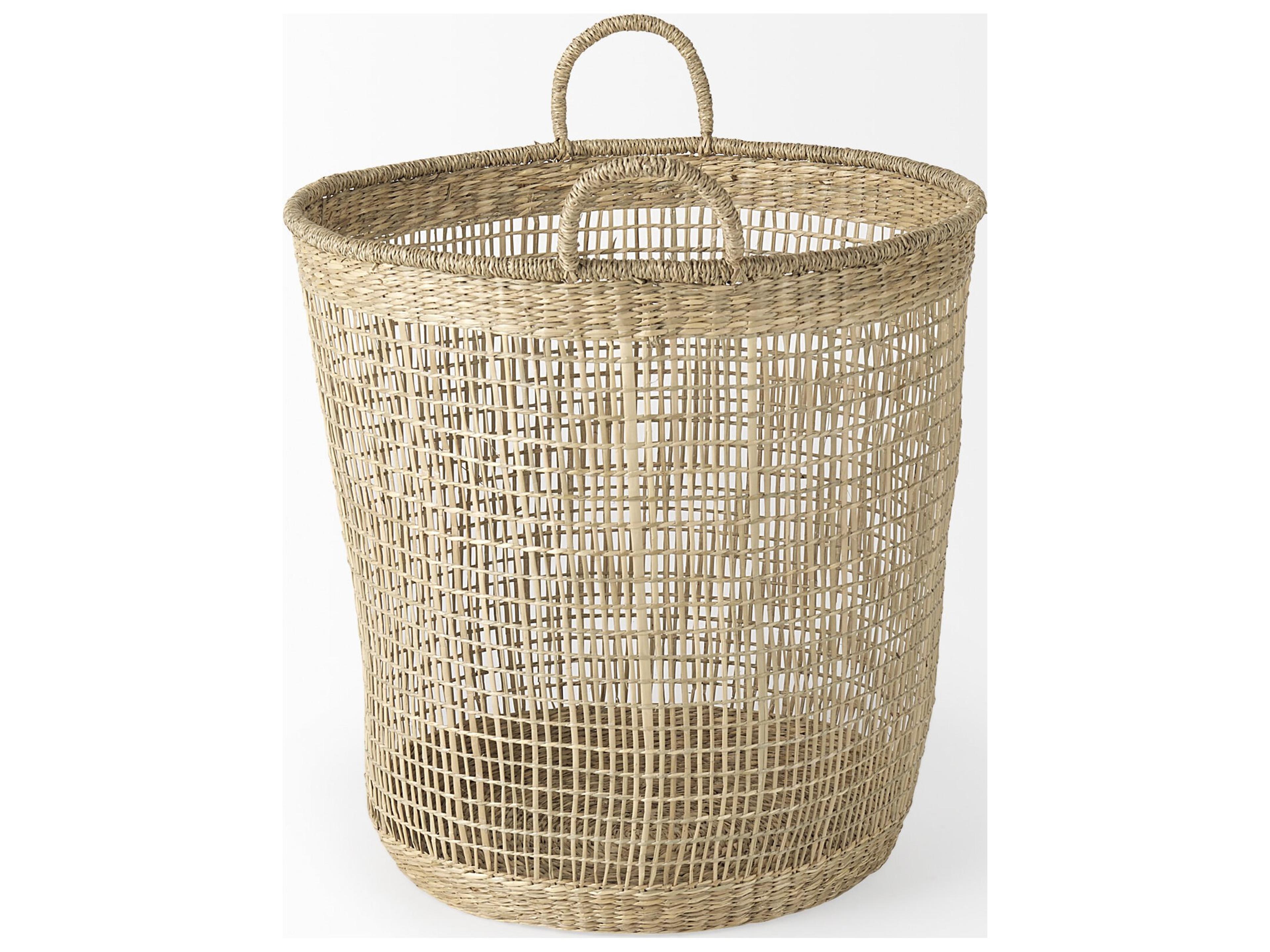 Mercana Bowie 19.7L x 19.7W x 19.7H (Set of 3) Medium Brown Seagrass Round Basket W/ Handles