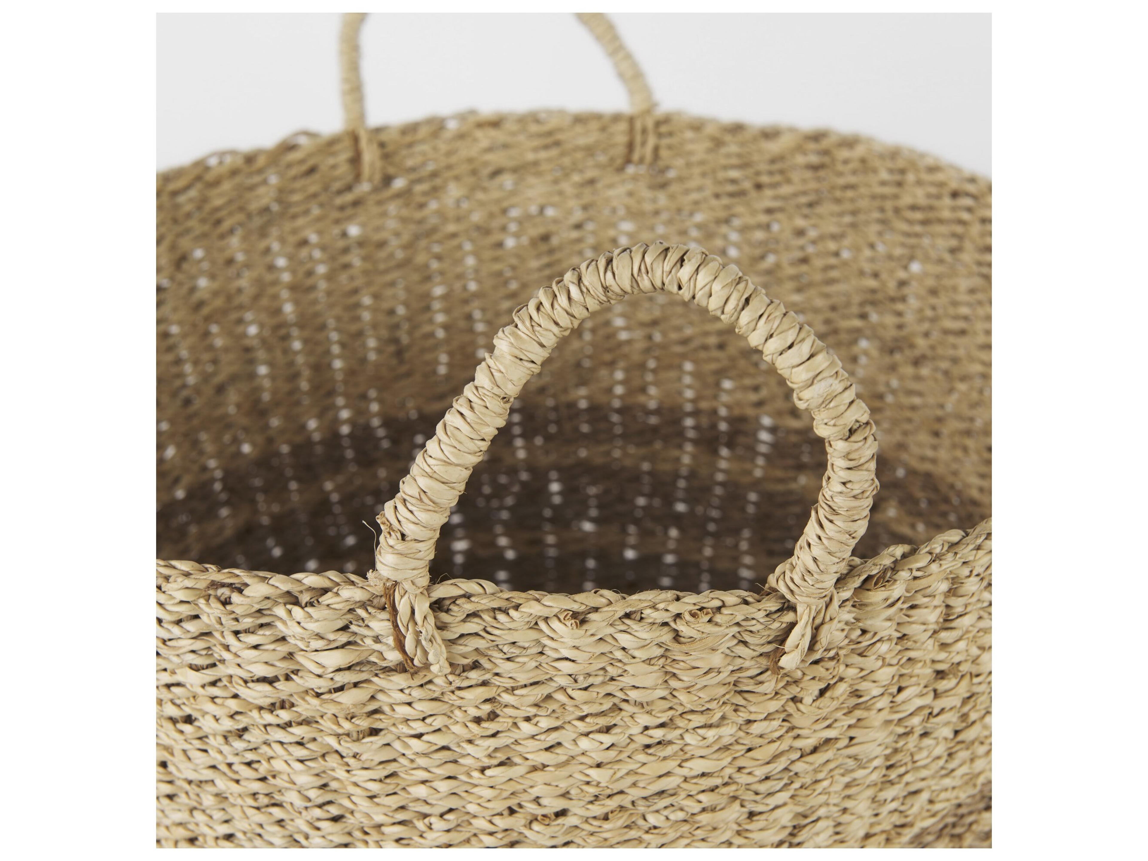 Mercana Vance 17.7L x 17.7W x 11.8H Light Brown Palm Leaf and Seagrass Round Basket W/ Handles