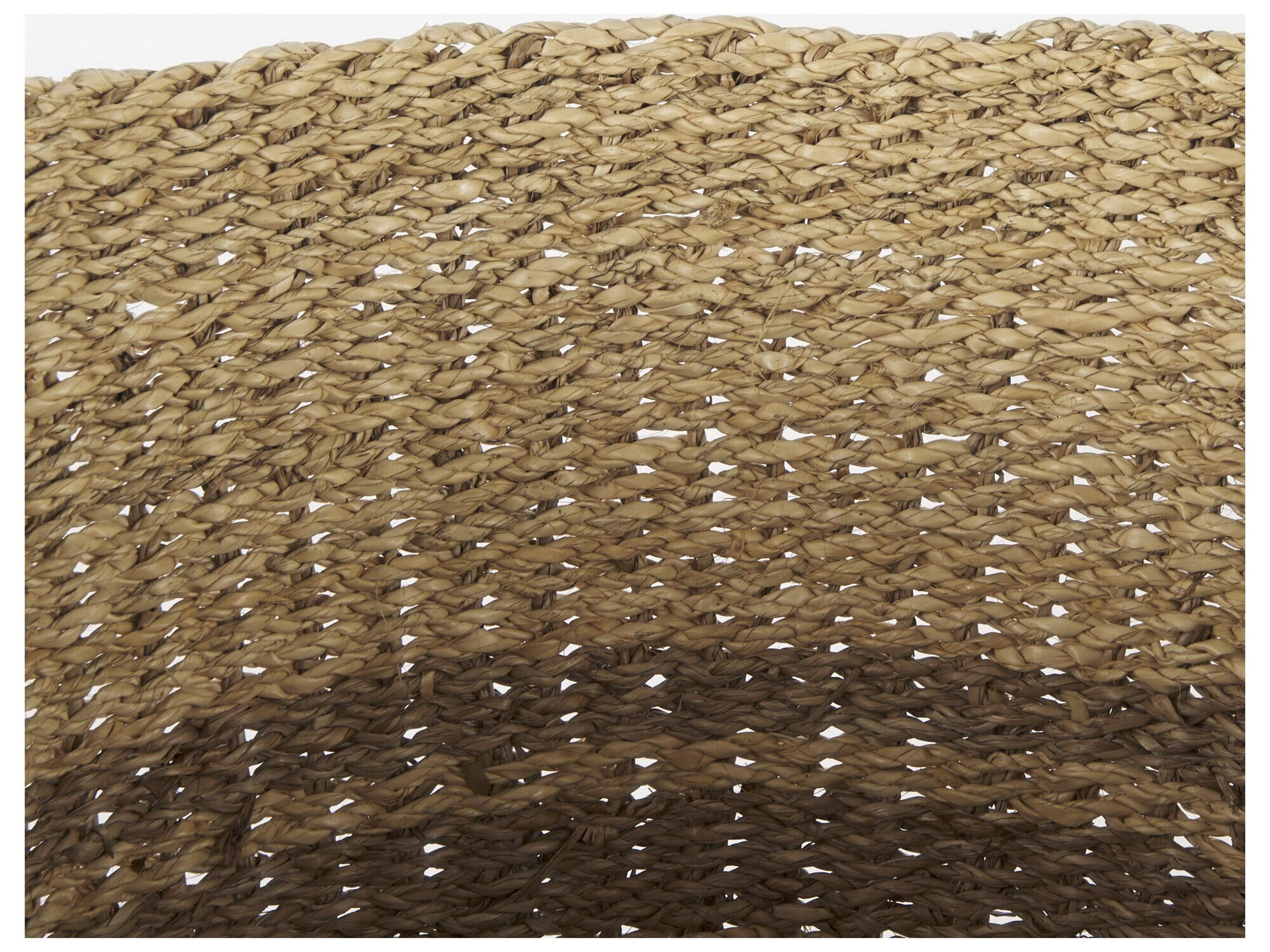 Mercana Vance 17.7L x 17.7W x 11.8H Light Brown Palm Leaf and Seagrass Round Basket W/ Handles