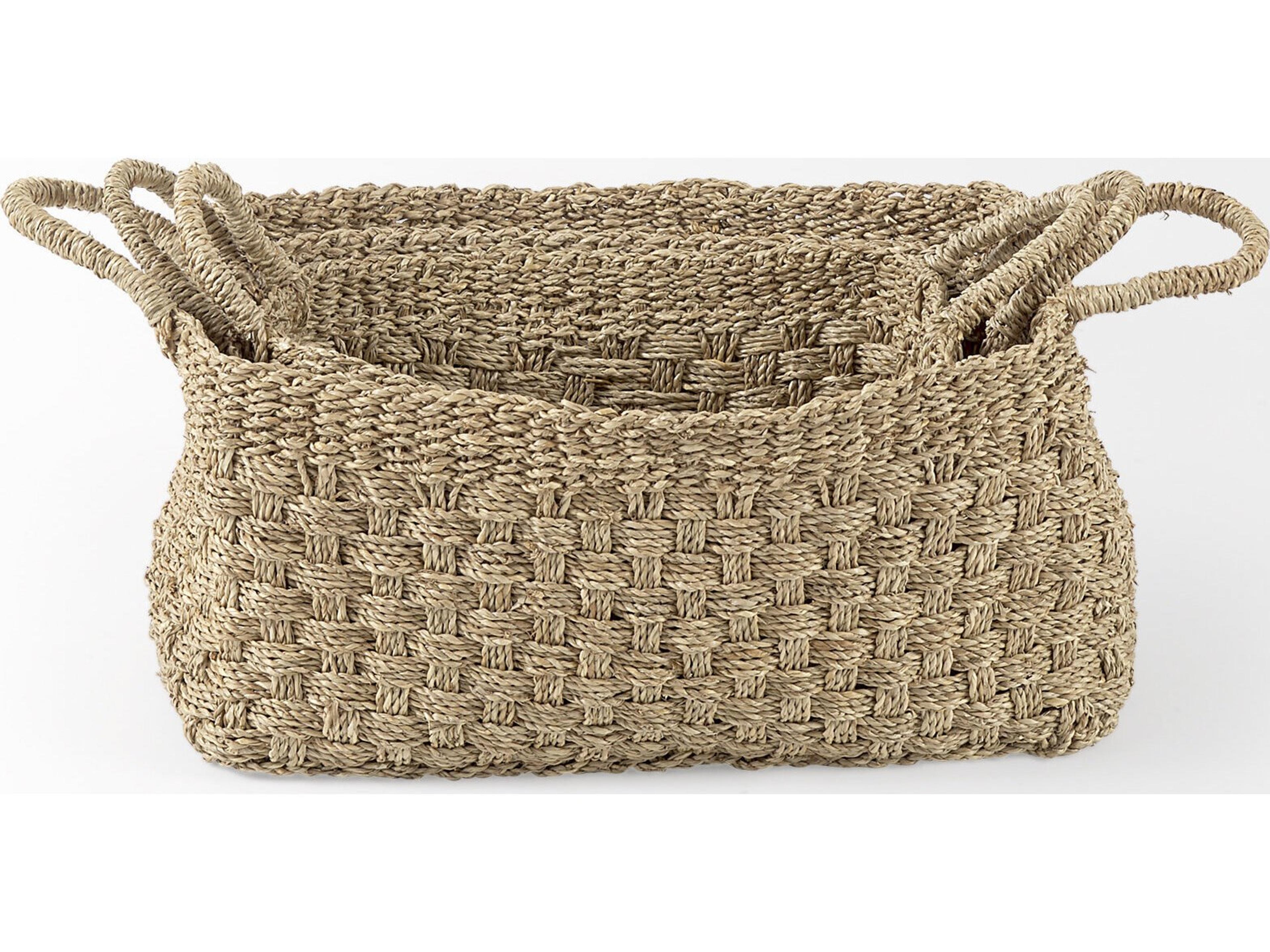 Mercana Emra 17.3L x 11.8W x 7.9H (Set of 3) Light Brown Seagrass Rectangular Basket W/ Handles
