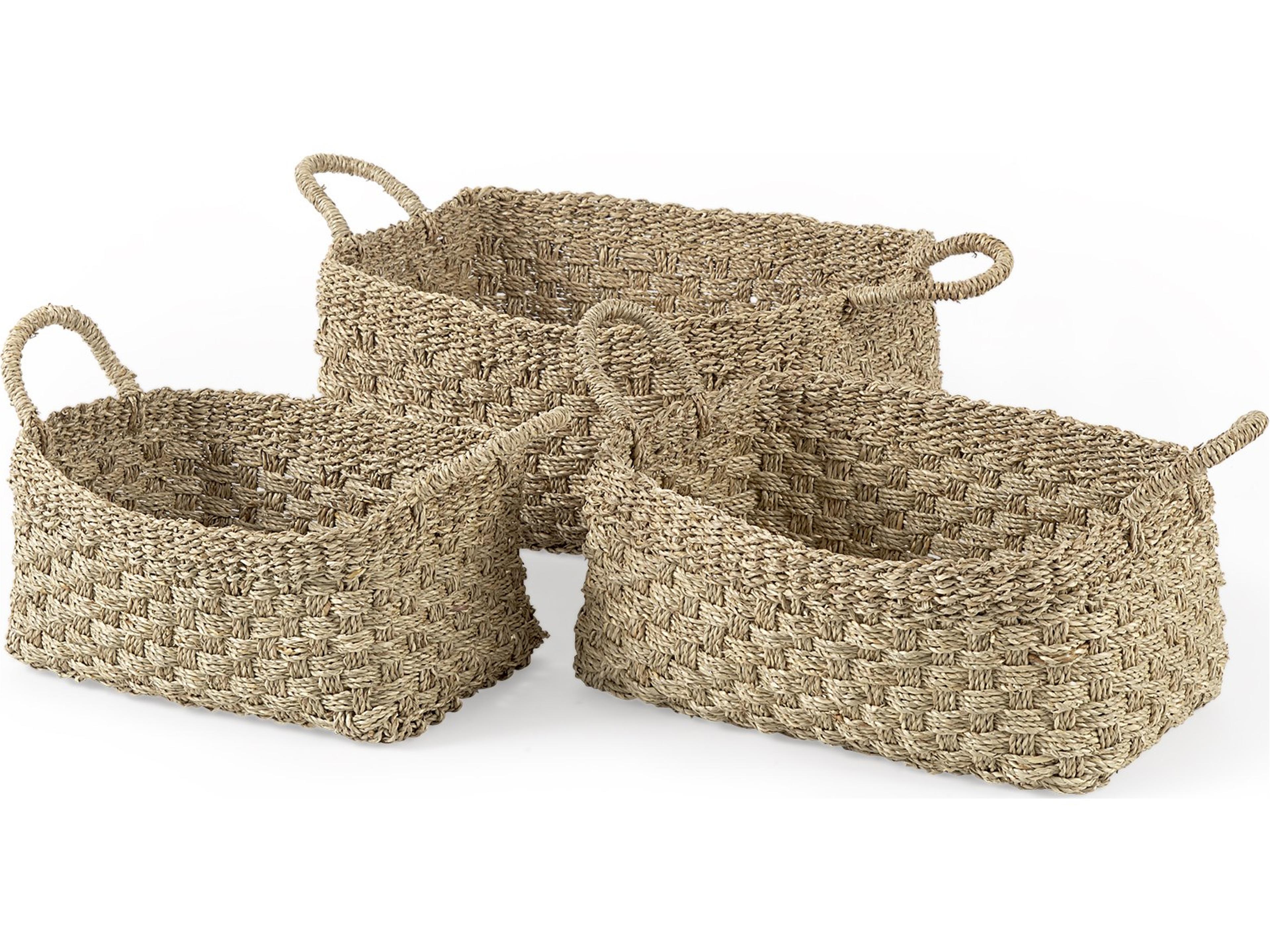 Mercana Emra 17.3L x 11.8W x 7.9H (Set of 3) Light Brown Seagrass Rectangular Basket W/ Handles