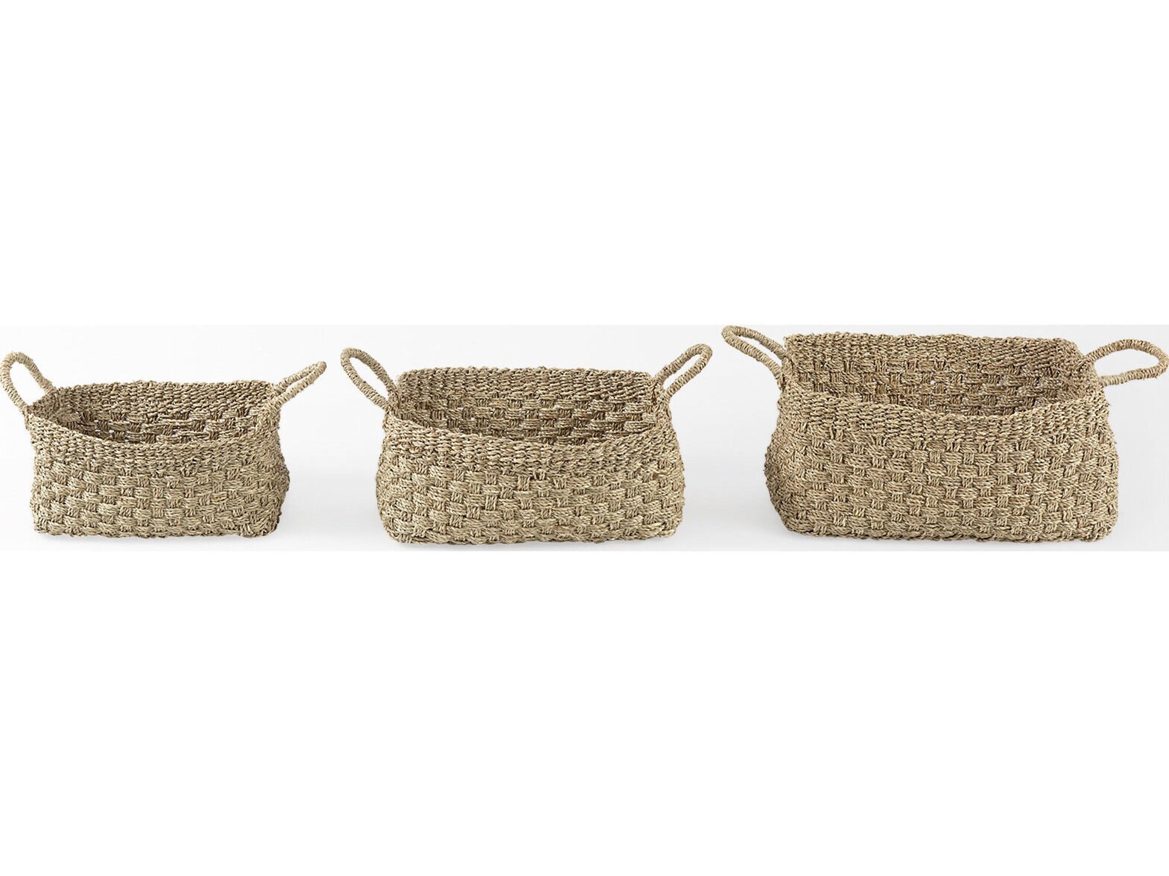 Mercana Emra 17.3L x 11.8W x 7.9H (Set of 3) Light Brown Seagrass Rectangular Basket W/ Handles