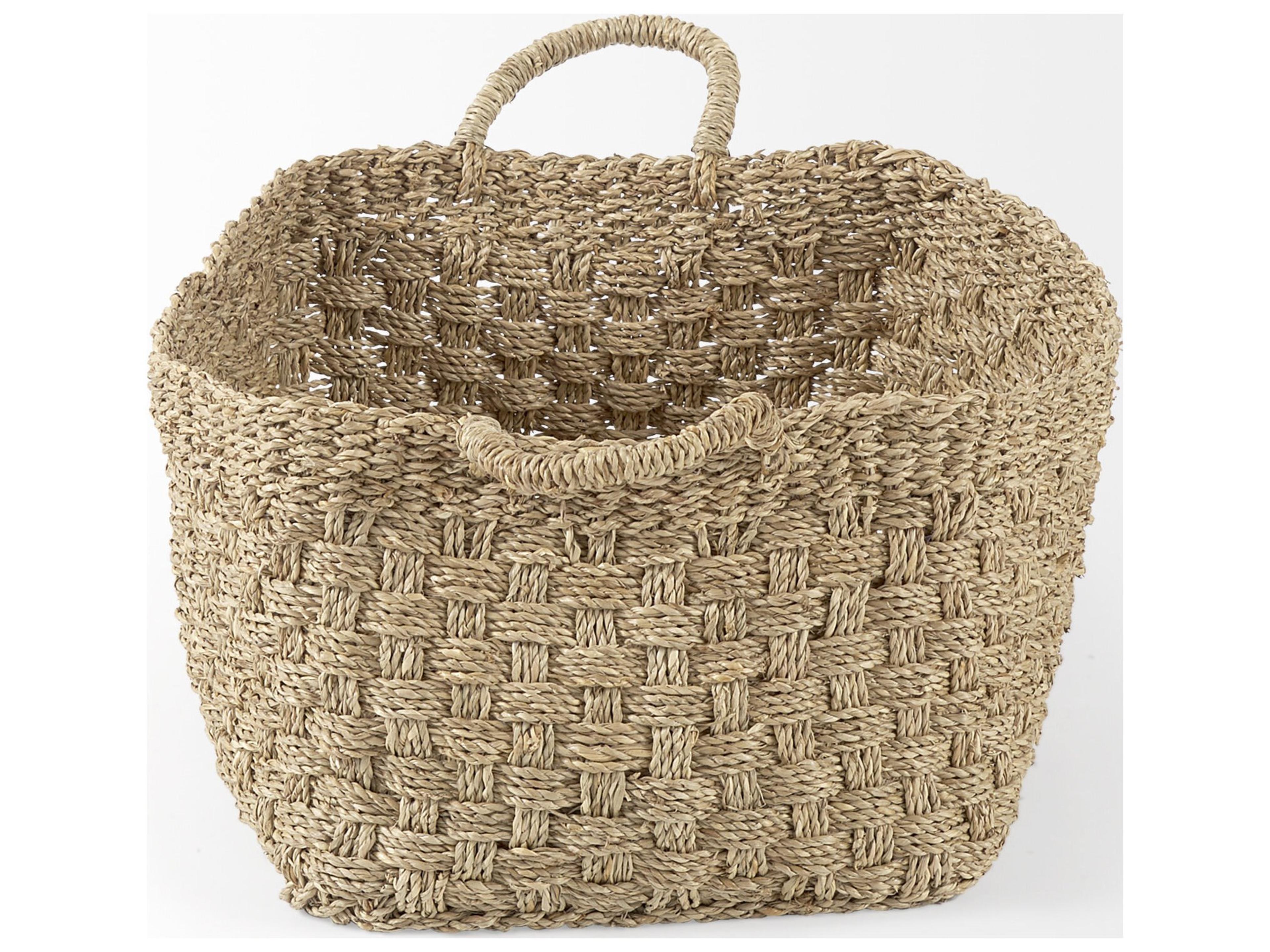 Mercana Emra 17.3L x 11.8W x 7.9H (Set of 3) Light Brown Seagrass Rectangular Basket W/ Handles