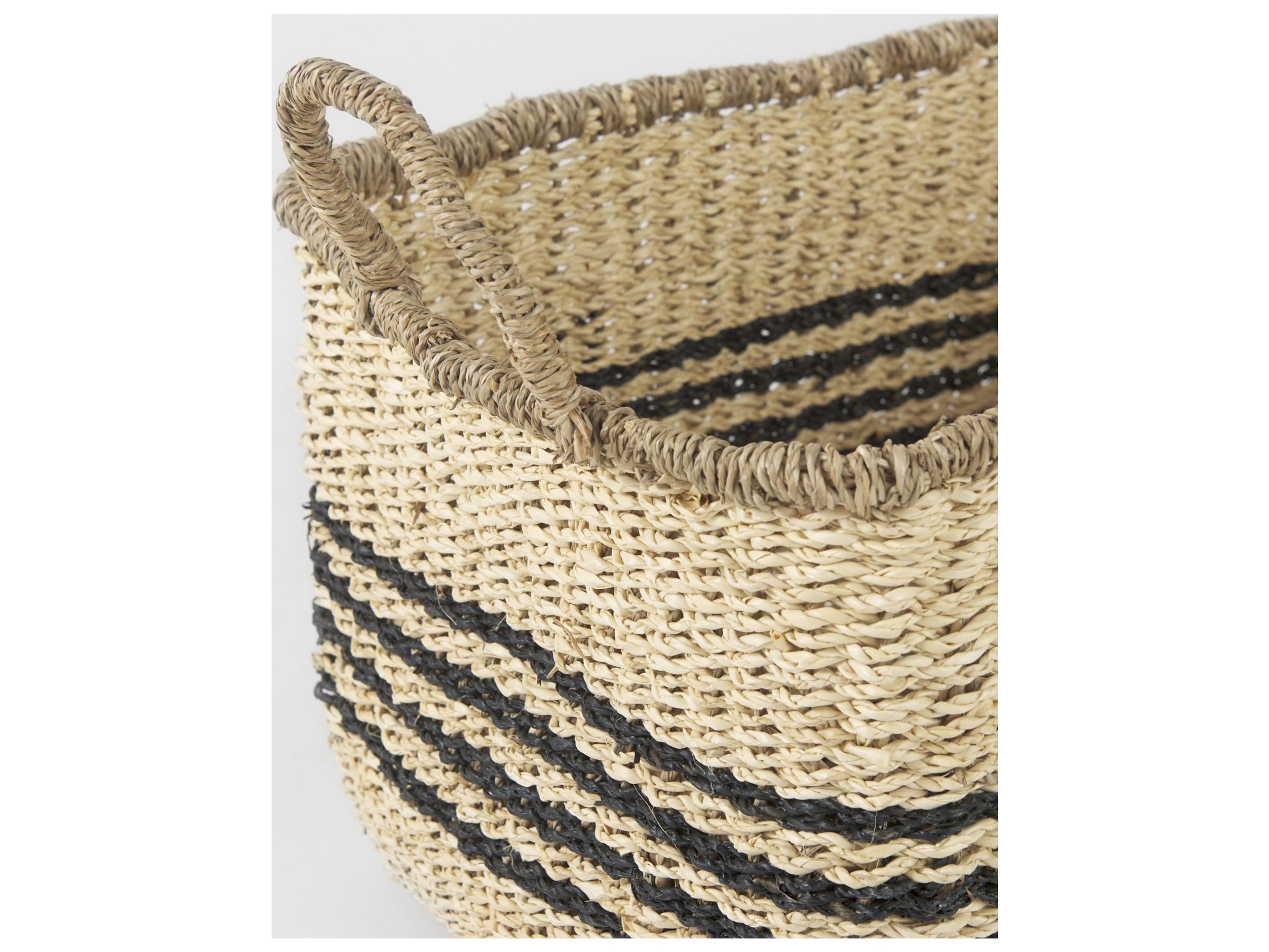 Mercana Emma 17.3L x 13.0W x 11.0H (Set of 2) Light Brown Seagrass Rectangular Basket W/ Black Stripes
