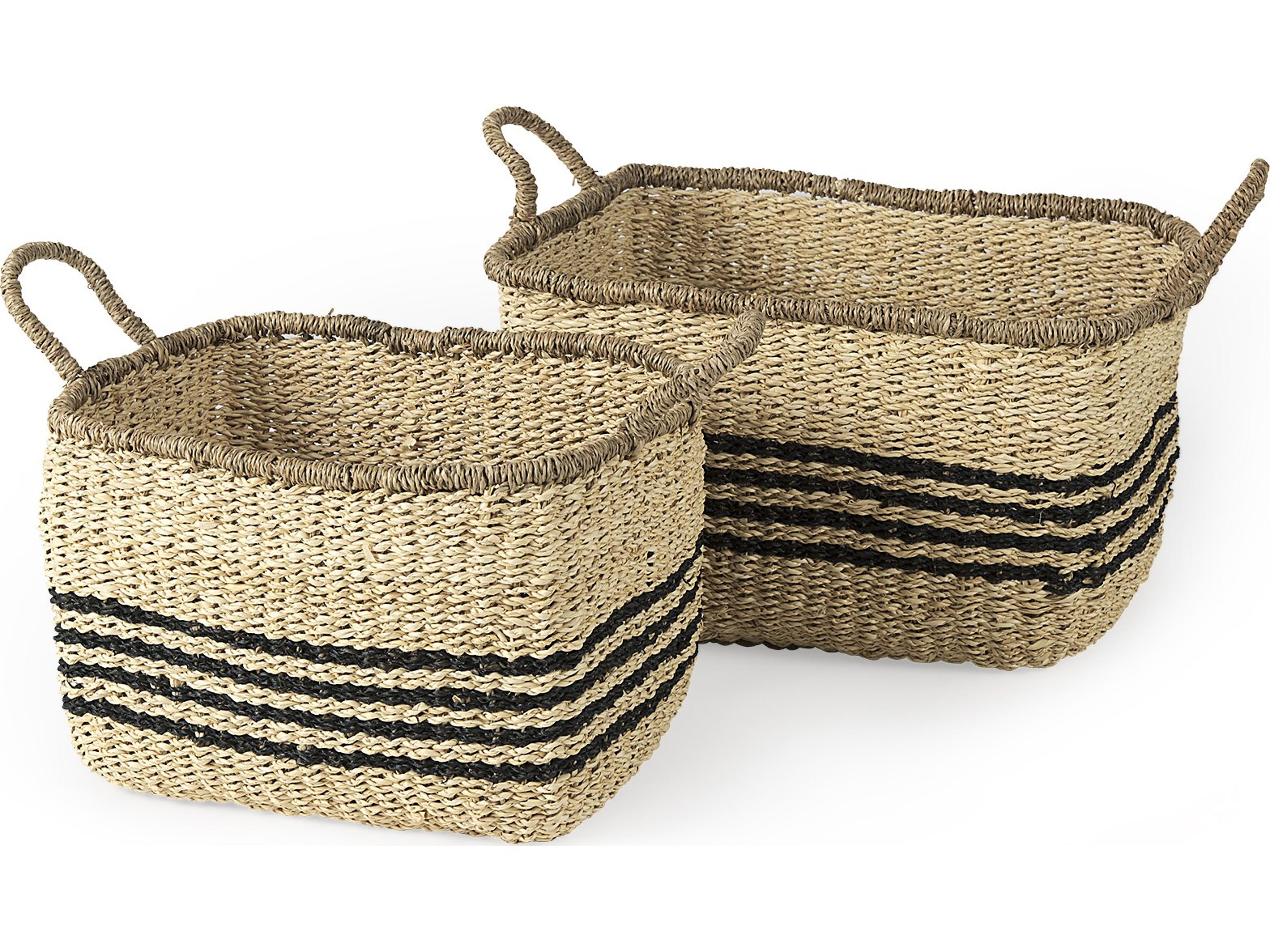 Mercana Emma 17.3L x 13.0W x 11.0H (Set of 2) Light Brown Seagrass Rectangular Basket W/ Black Stripes