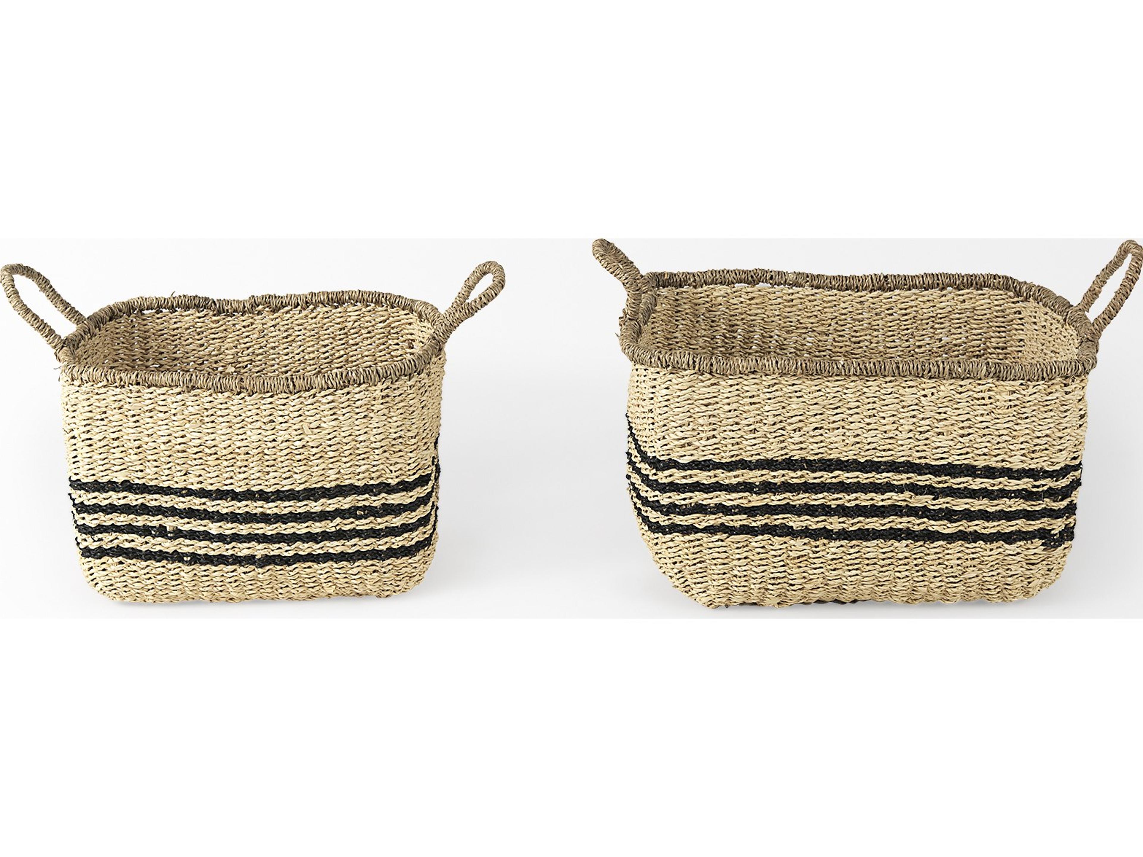 Mercana Emma 17.3L x 13.0W x 11.0H (Set of 2) Light Brown Seagrass Rectangular Basket W/ Black Stripes