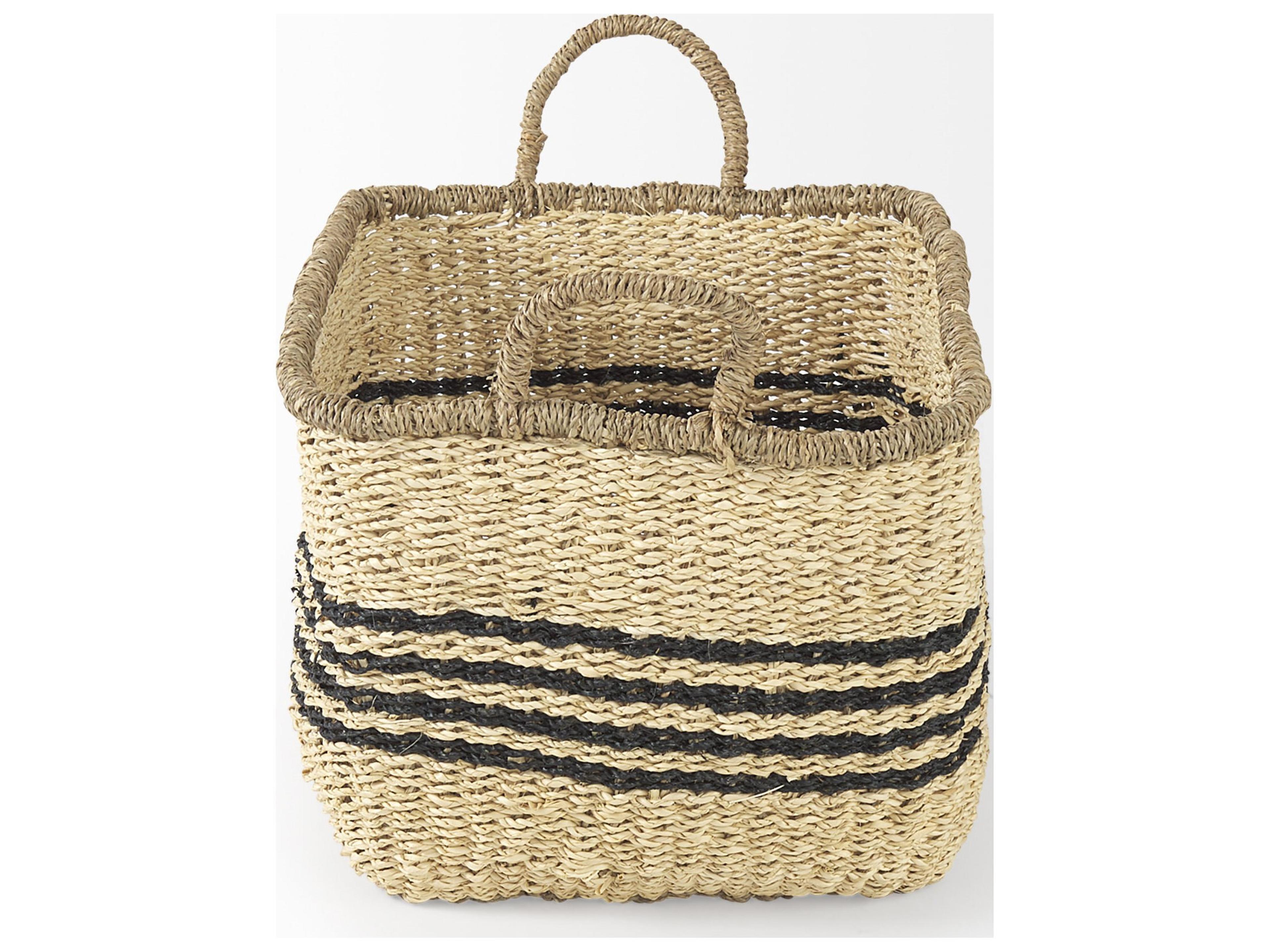 Mercana Emma 17.3L x 13.0W x 11.0H (Set of 2) Light Brown Seagrass Rectangular Basket W/ Black Stripes