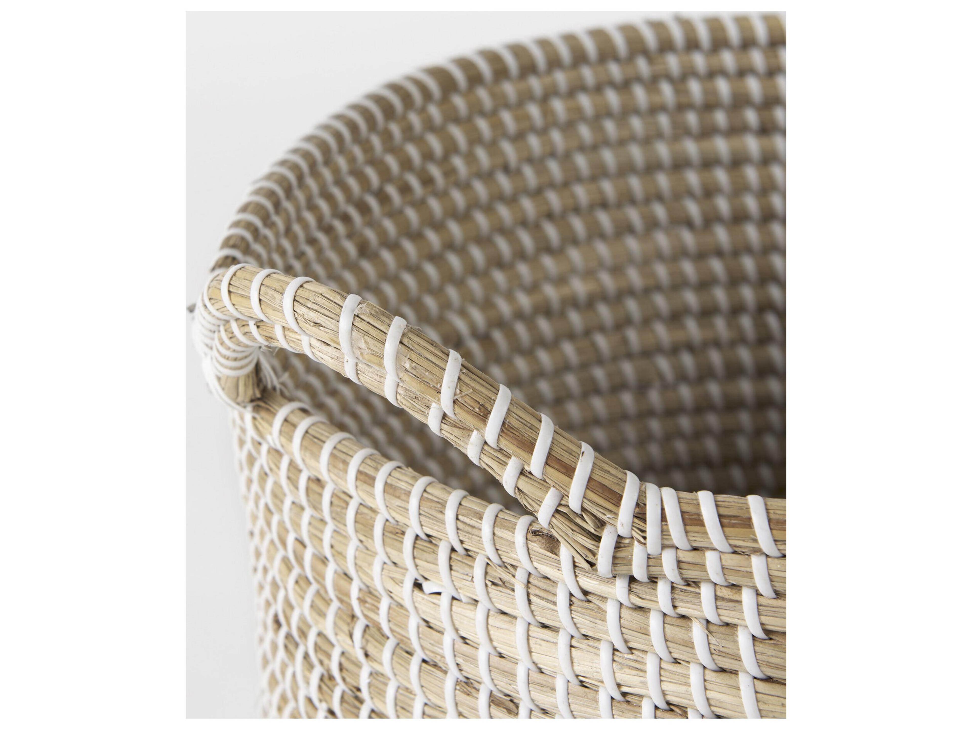 Mercana Maddie 13.8L x 13.8W X 15.0H (Set of 3) Light Brown W/White Dipped Seagrass Round Basket  W/ Handles