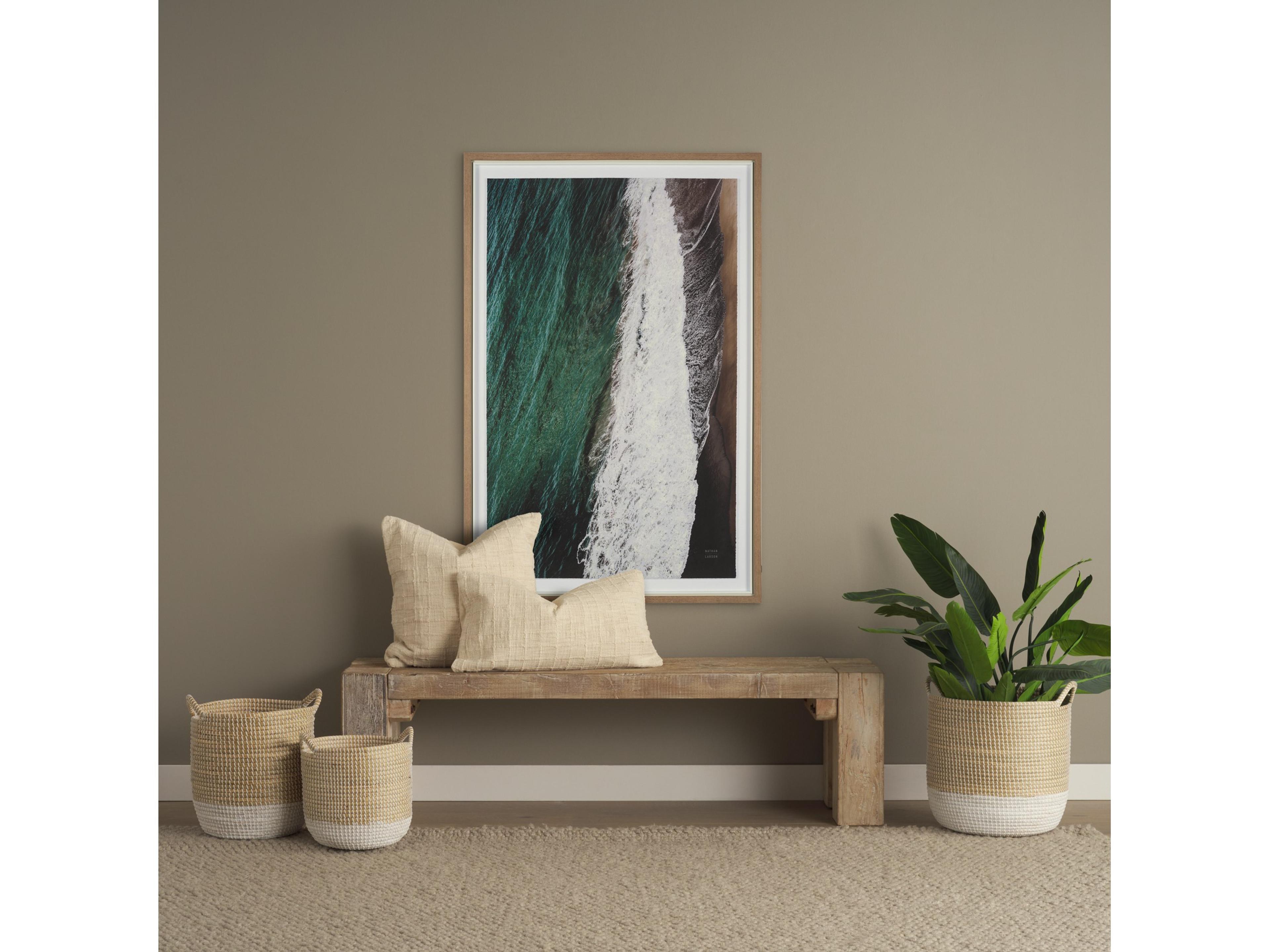 Mercana Maddie 13.8L x 13.8W X 15.0H (Set of 3) Light Brown W/White Dipped Seagrass Round Basket  W/ Handles