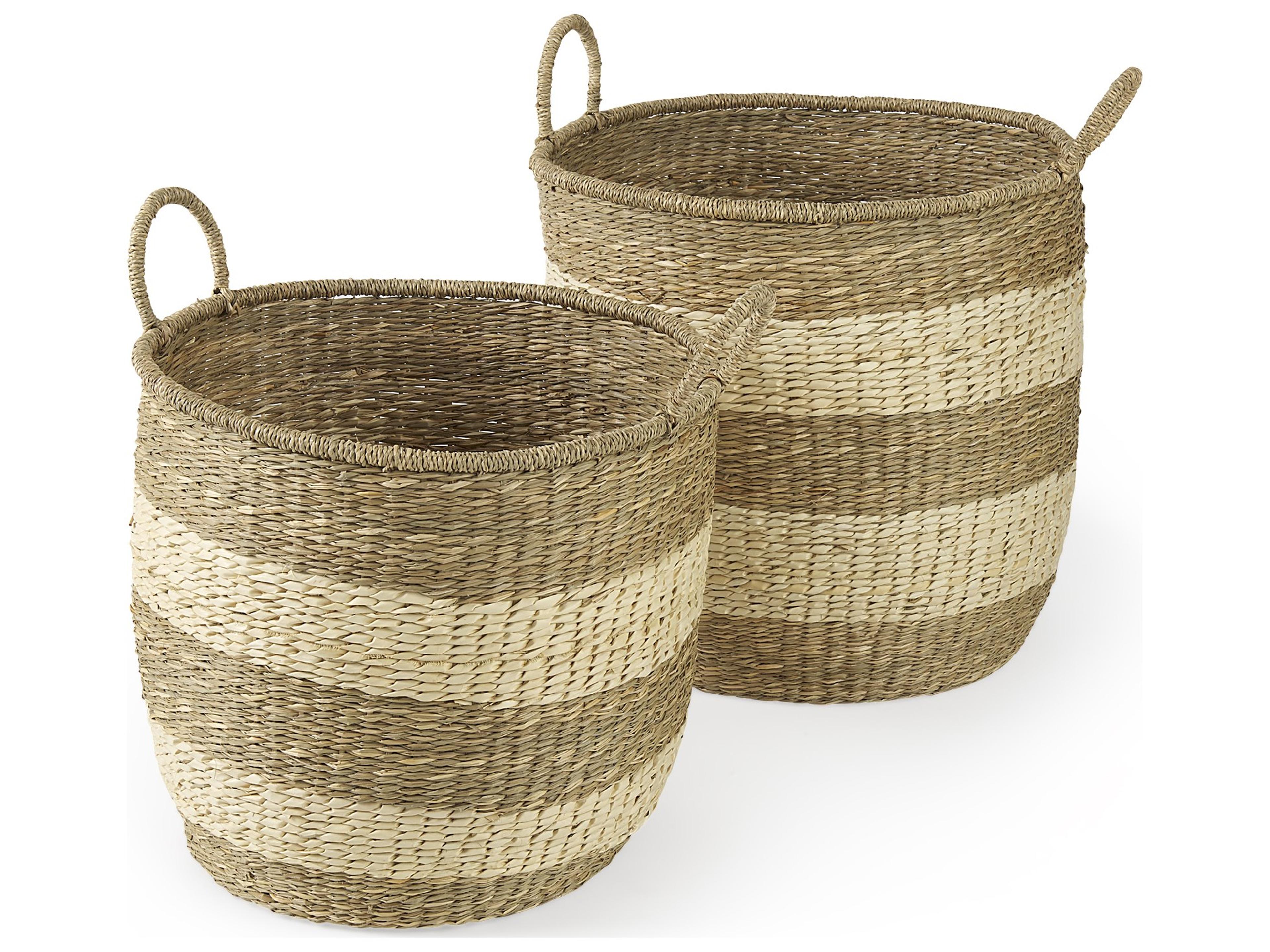 Mercana Bradley 18.1L x 18.1W x 16.0H (Set of 2) Light Brown W/Striped Seagrass Basket W/ Handles