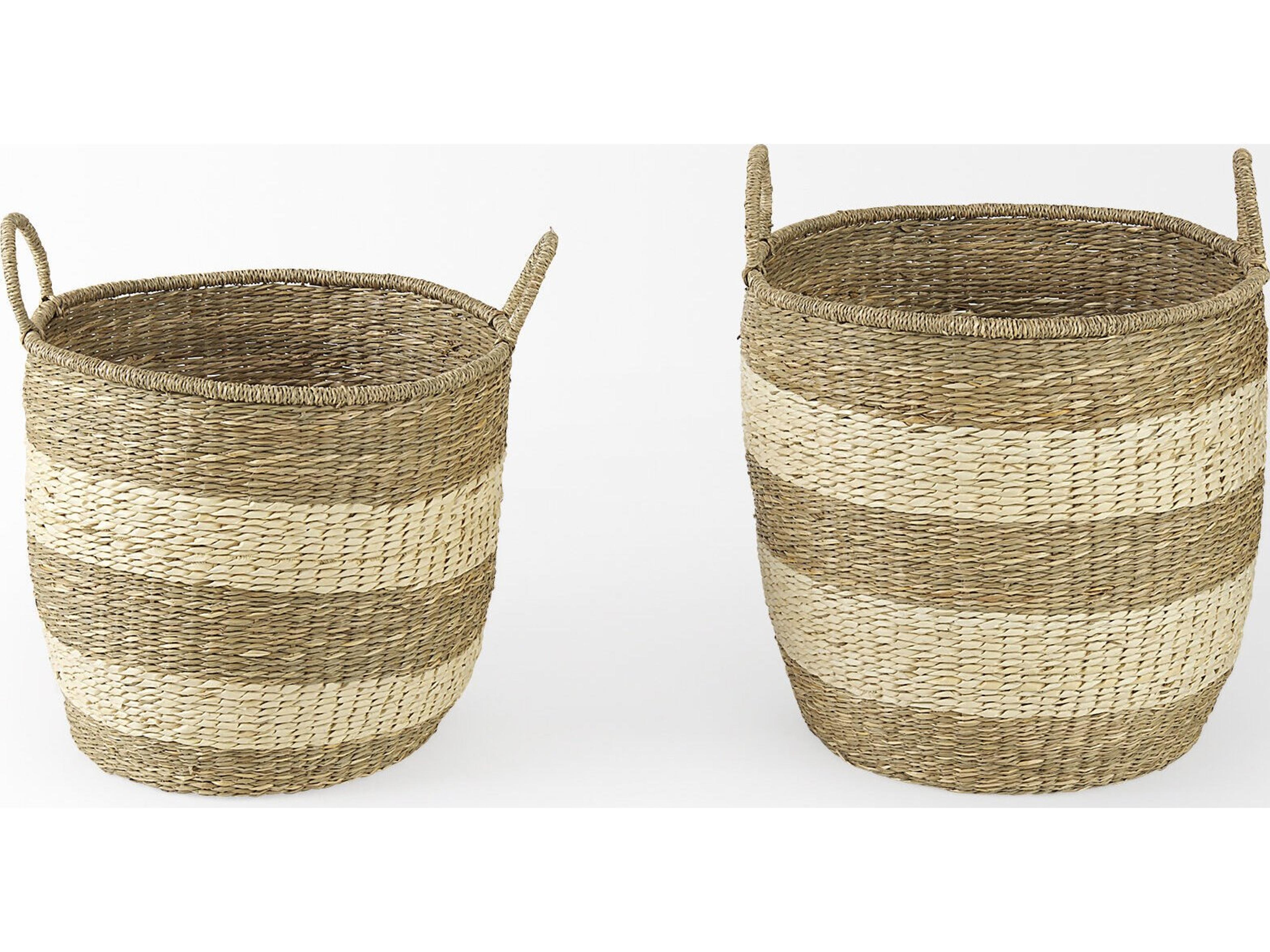 Mercana Bradley 18.1L x 18.1W x 16.0H (Set of 2) Light Brown W/Striped Seagrass Basket W/ Handles