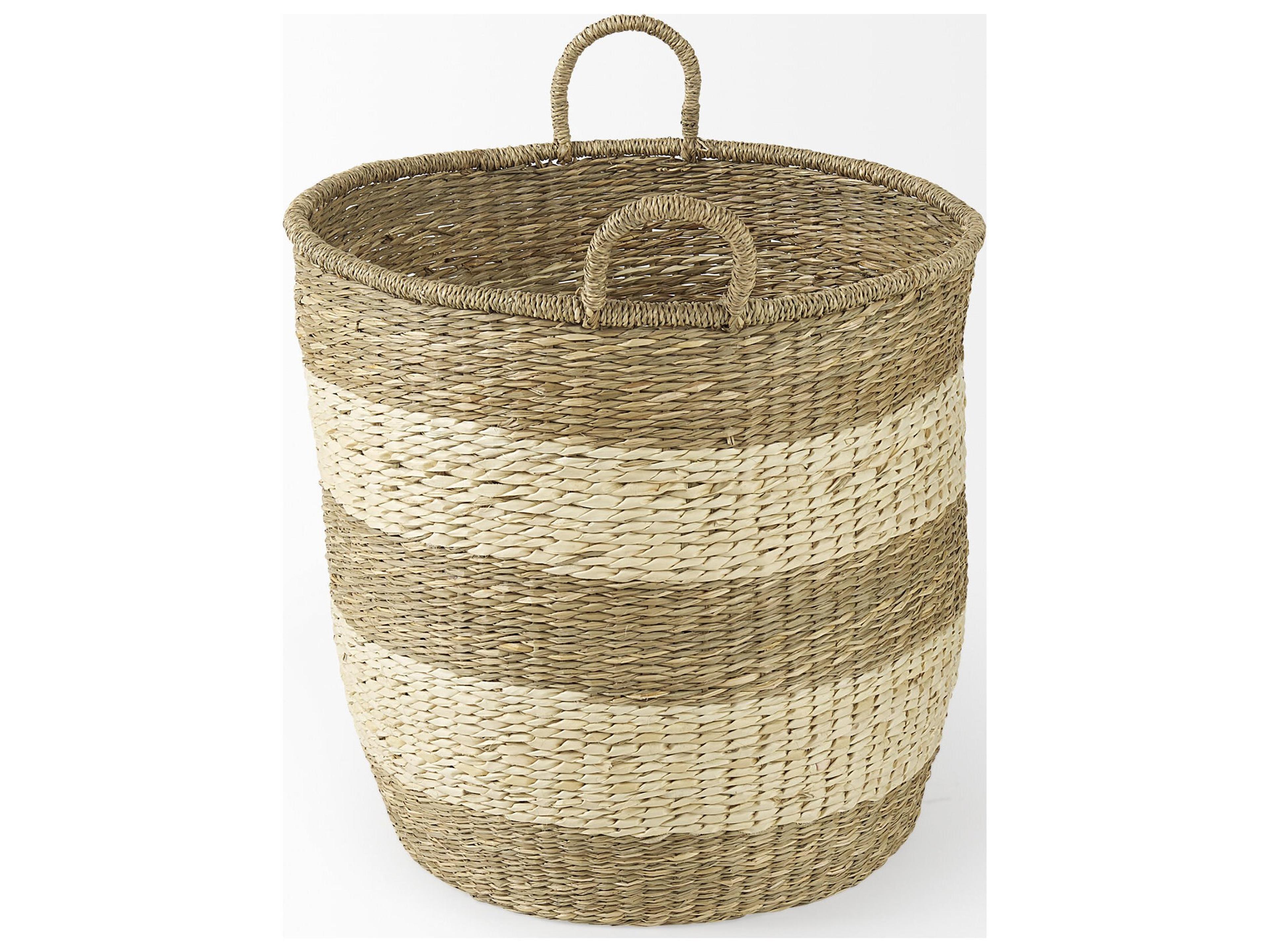 Mercana Bradley 18.1L x 18.1W x 16.0H (Set of 2) Light Brown W/Striped Seagrass Basket W/ Handles