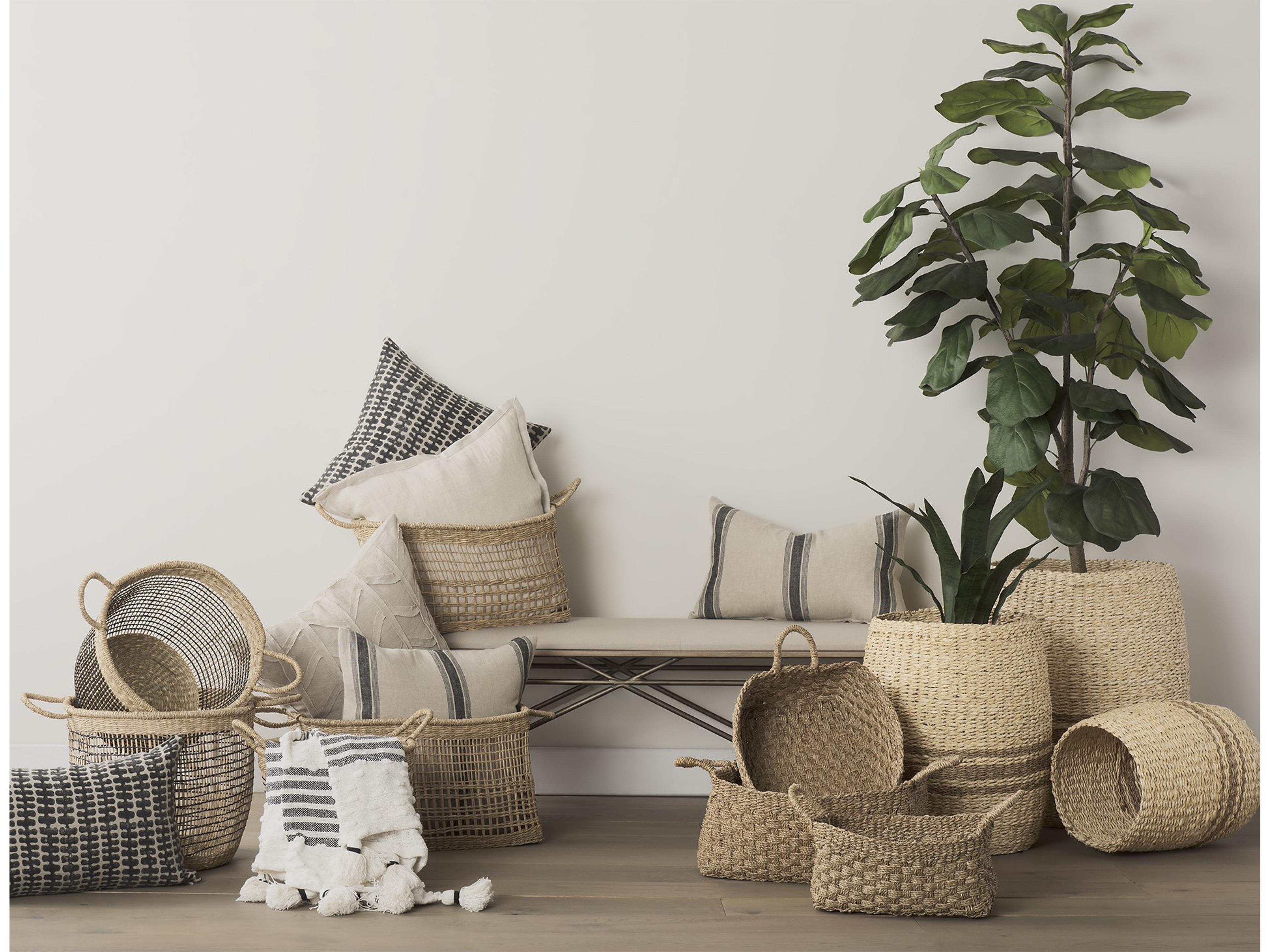 Mercana Sivannah 19.7L x 19.7W x 23.6H (Set of 3) Light Brown and Medium Brown Striped Seagrass Round Basket