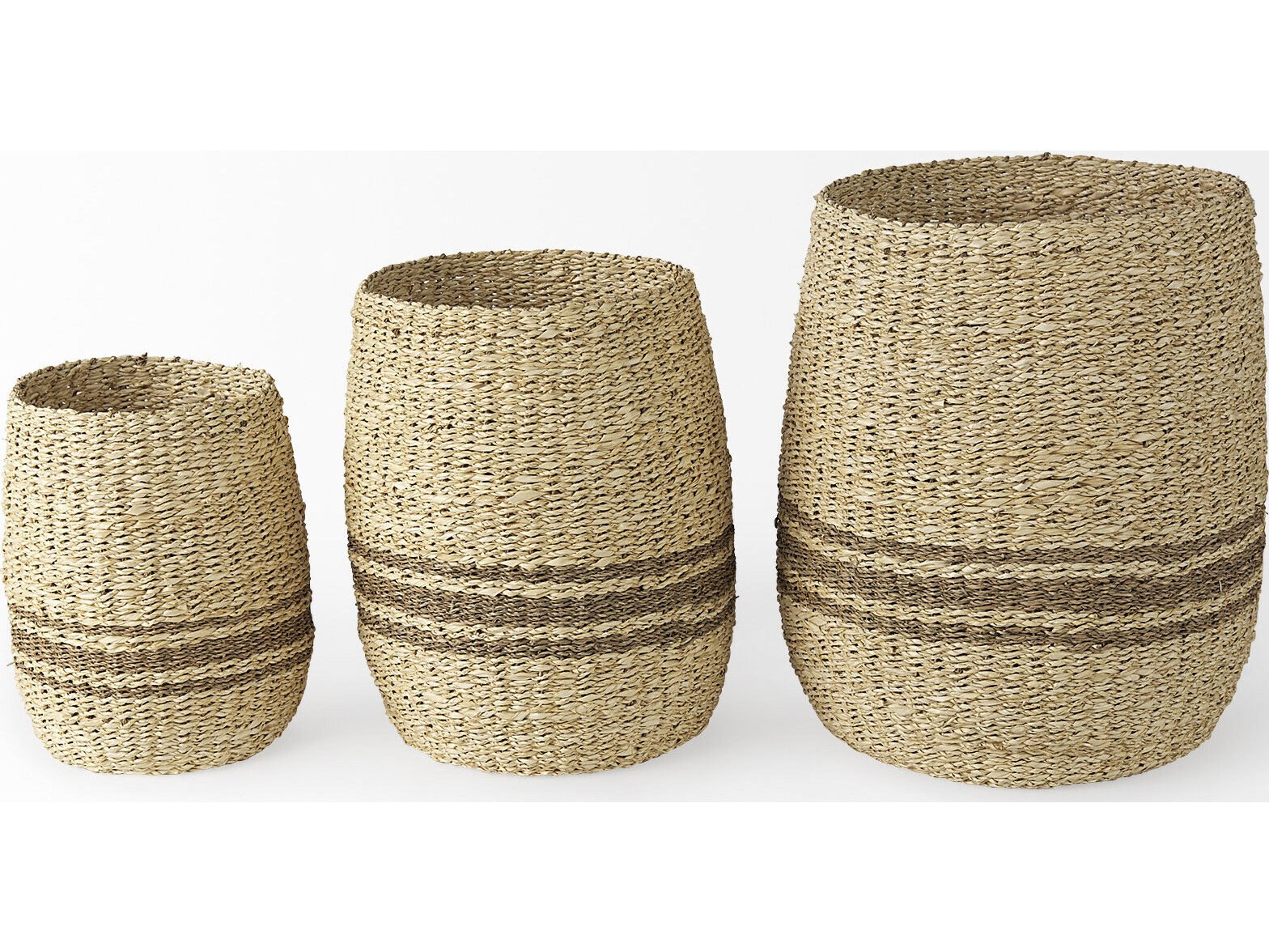 Mercana Sivannah 19.7L x 19.7W x 23.6H (Set of 3) Light Brown and Medium Brown Striped Seagrass Round Basket