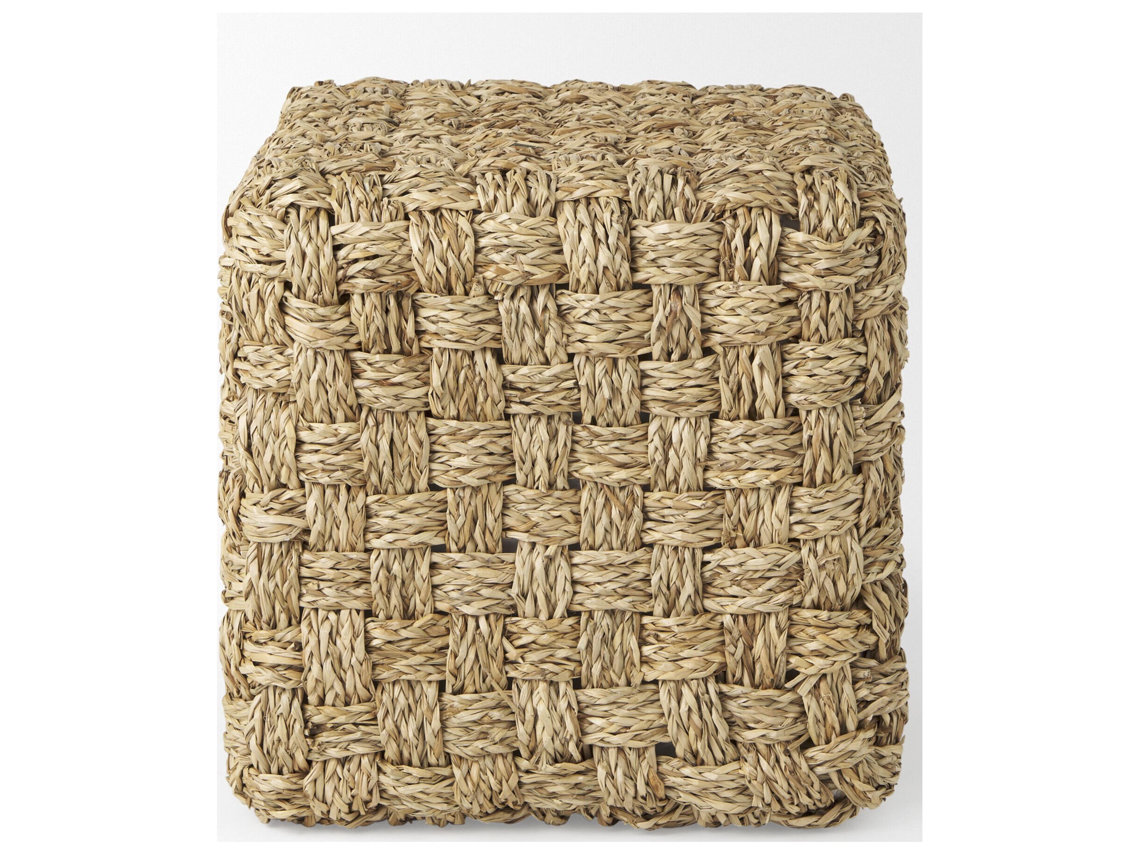 Mercana Adele  17.7L x 17.7W x 17.7H Medium Brown Seagrass Woven Square Pouf