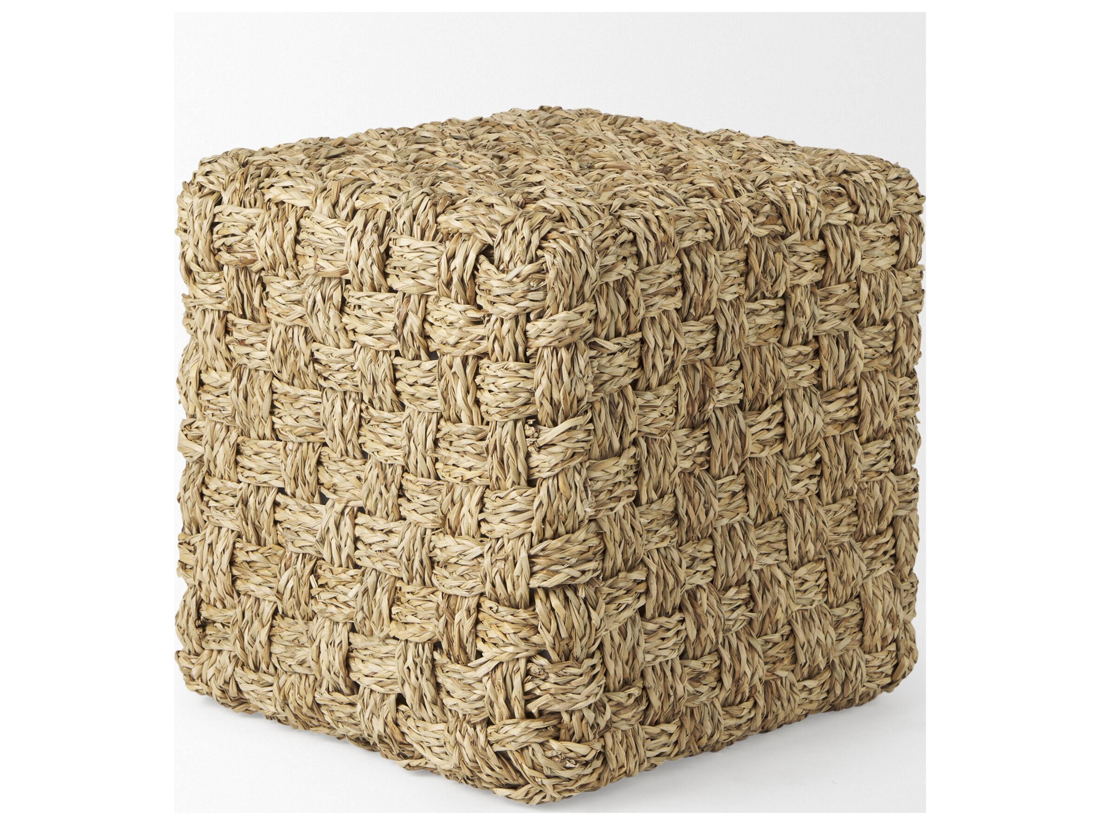 Mercana Adele  17.7L x 17.7W x 17.7H Medium Brown Seagrass Woven Square Pouf