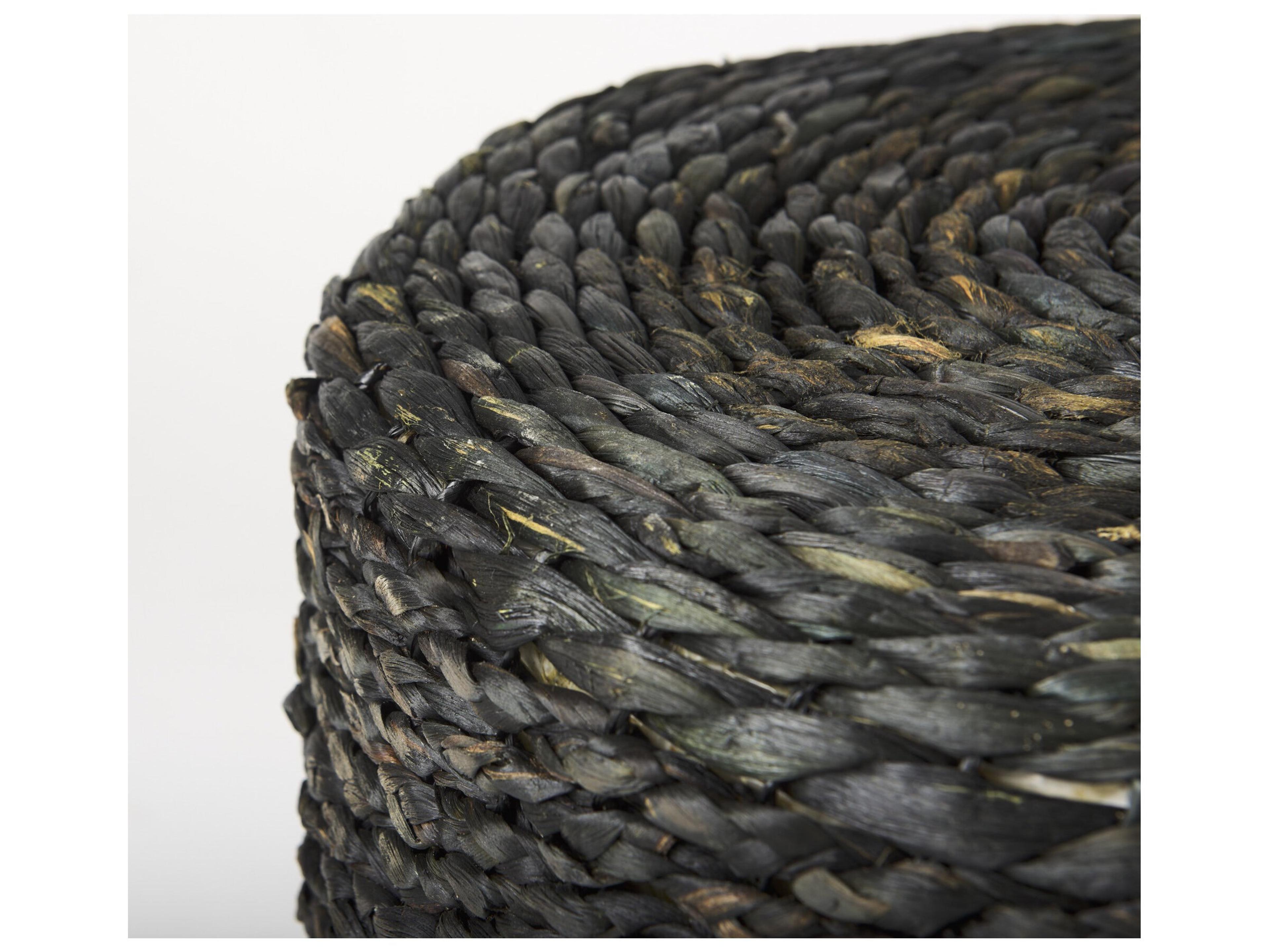 Mercana Dina 17.7L x 17.7W x 17.7H Black Cornhusk and Water Hyacinth Round Pouf