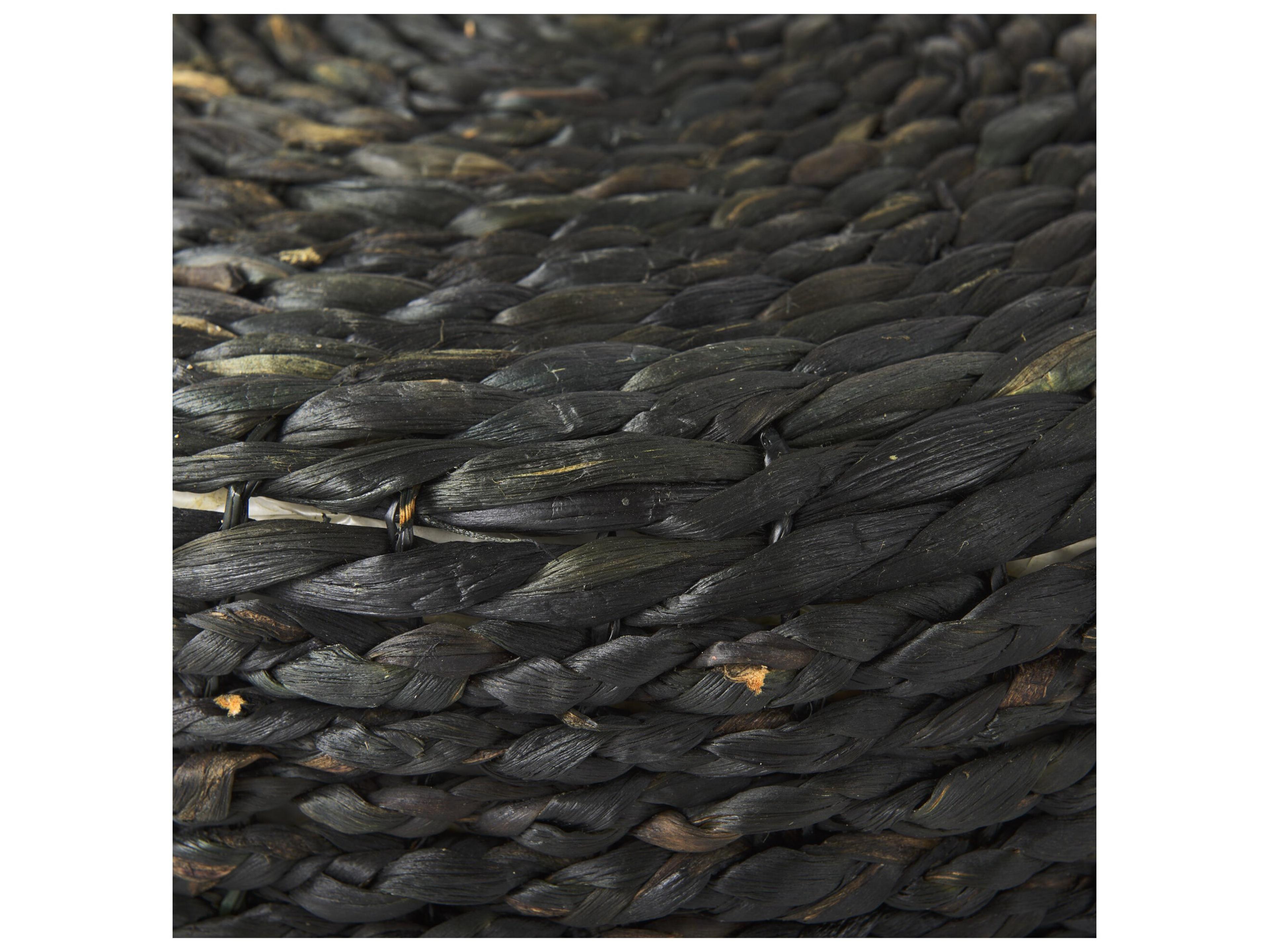 Mercana Dina 17.7L x 17.7W x 17.7H Black Cornhusk and Water Hyacinth Round Pouf