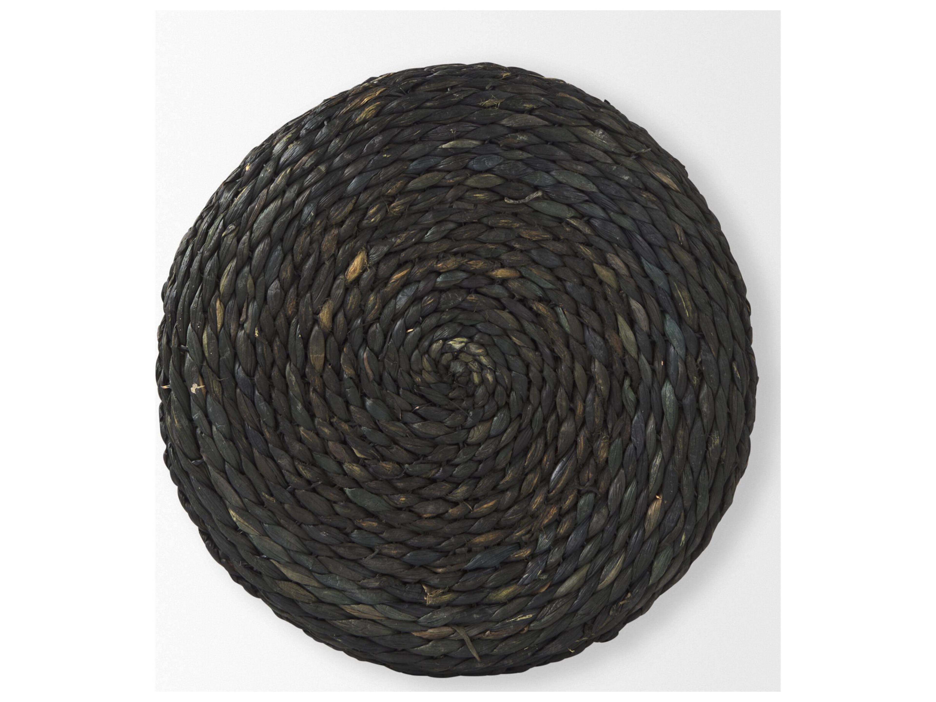 Mercana Dina 17.7L x 17.7W x 17.7H Black Cornhusk and Water Hyacinth Round Pouf