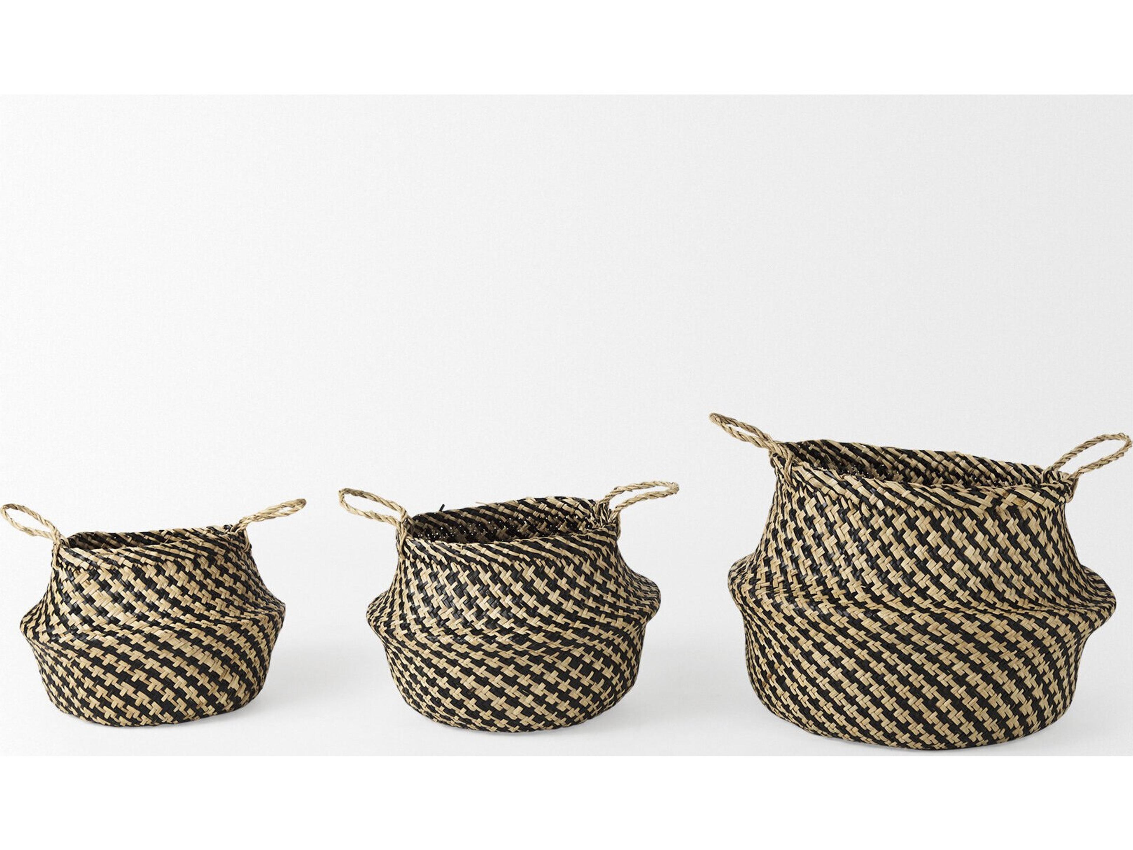 Mercana Gaia  17.7L x 17.7W x 20.5H Set of 3 Light and Dark Brown Cross Patterend Belly Seagrass Basket