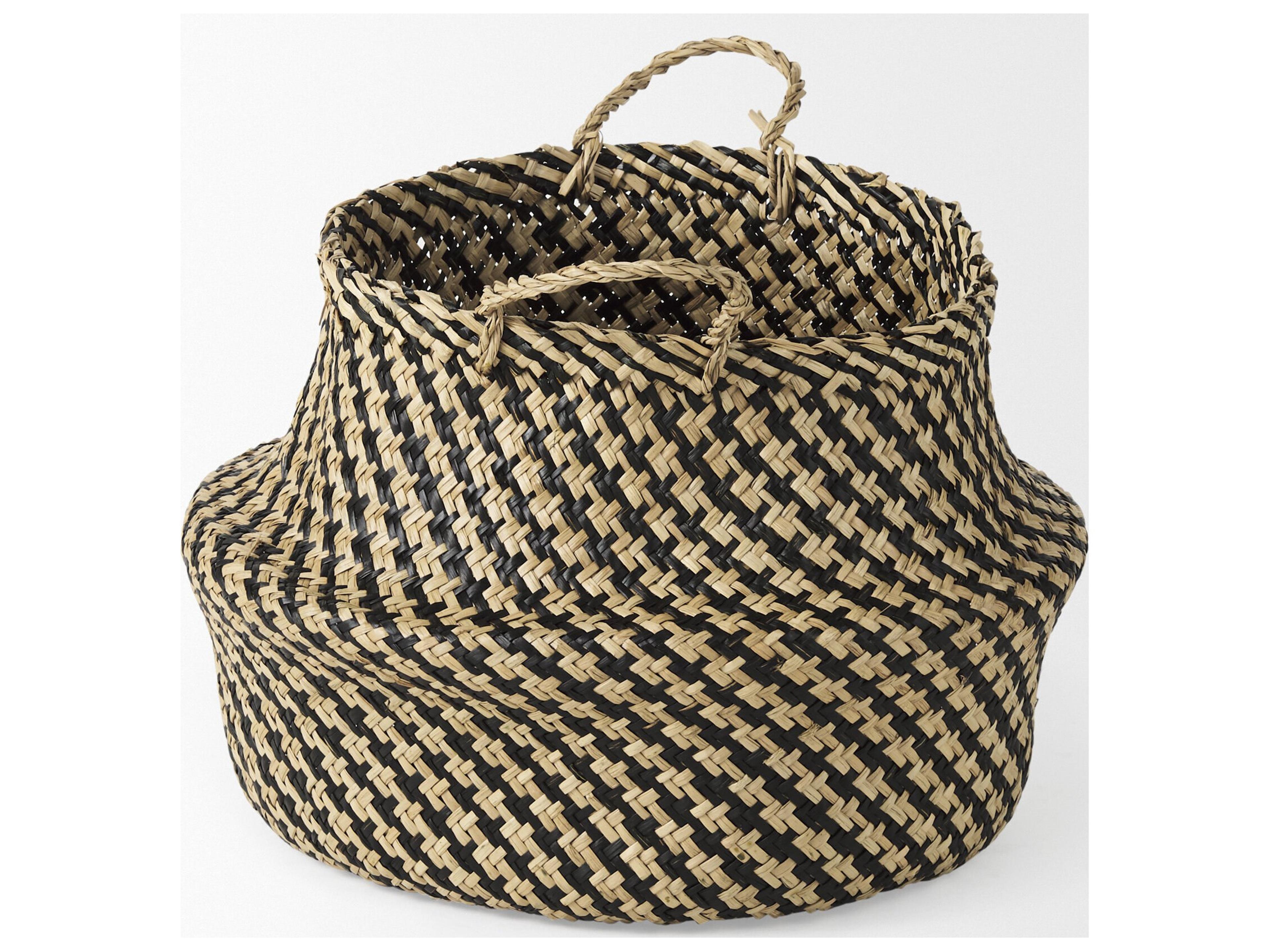 Mercana Gaia  17.7L x 17.7W x 20.5H Set of 3 Light and Dark Brown Cross Patterend Belly Seagrass Basket