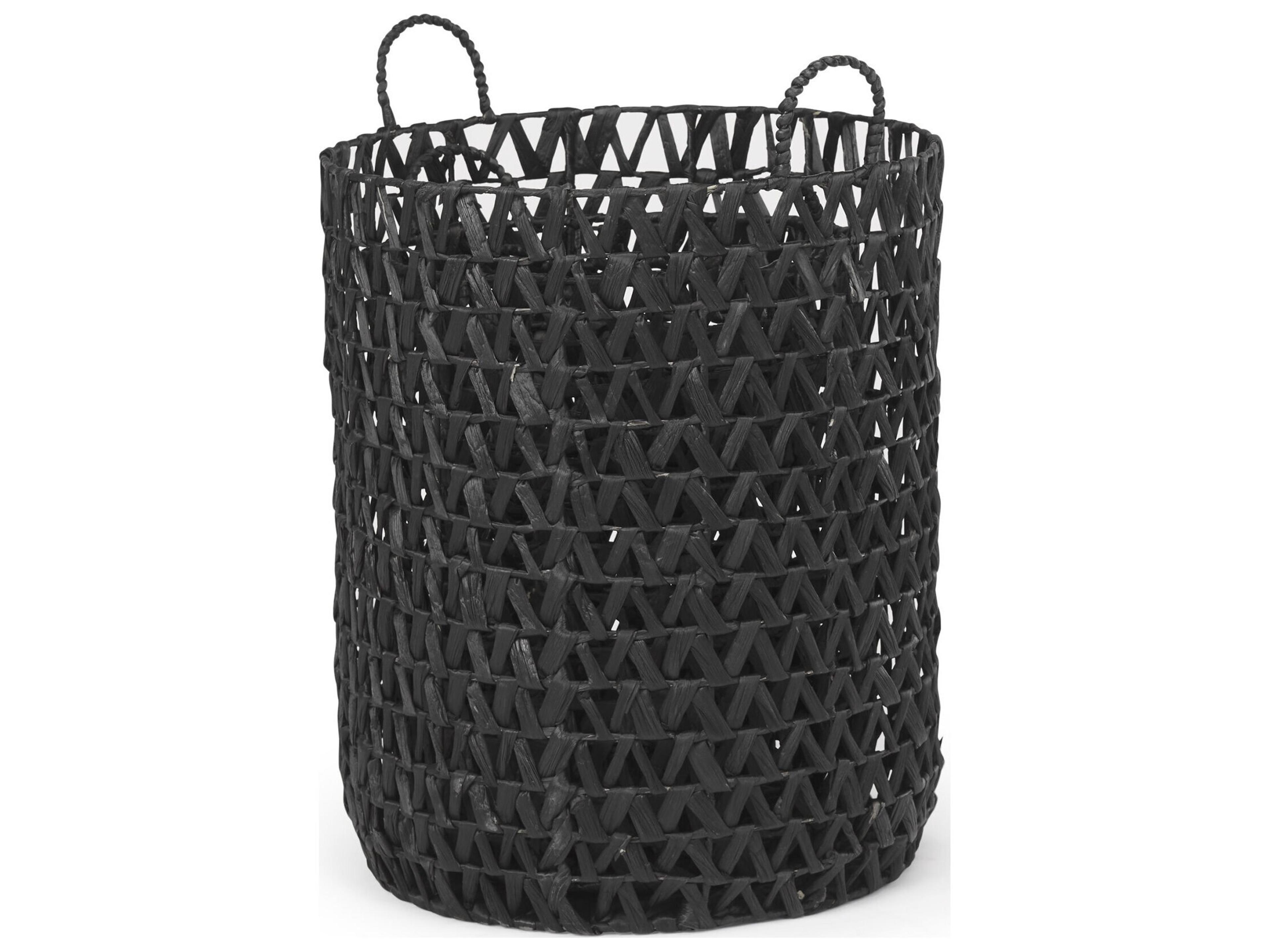 Mercana Lola 19.7L x 19.7W x 23.6 Set of 3 Black Water Hyacinth Zig Zag Weave Round Basket W/ Handles