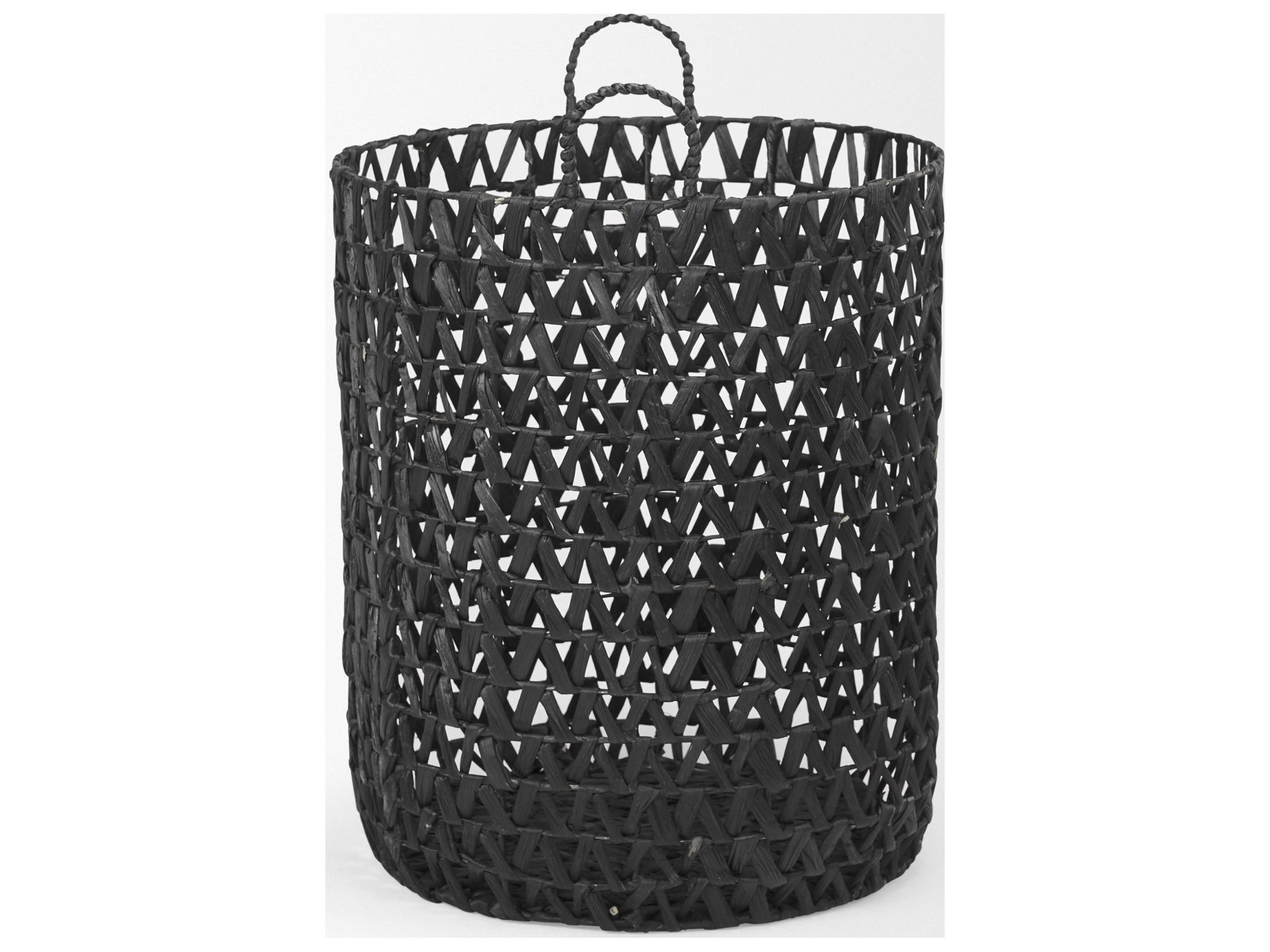 Mercana Lola 19.7L x 19.7W x 23.6 Set of 3 Black Water Hyacinth Zig Zag Weave Round Basket W/ Handles