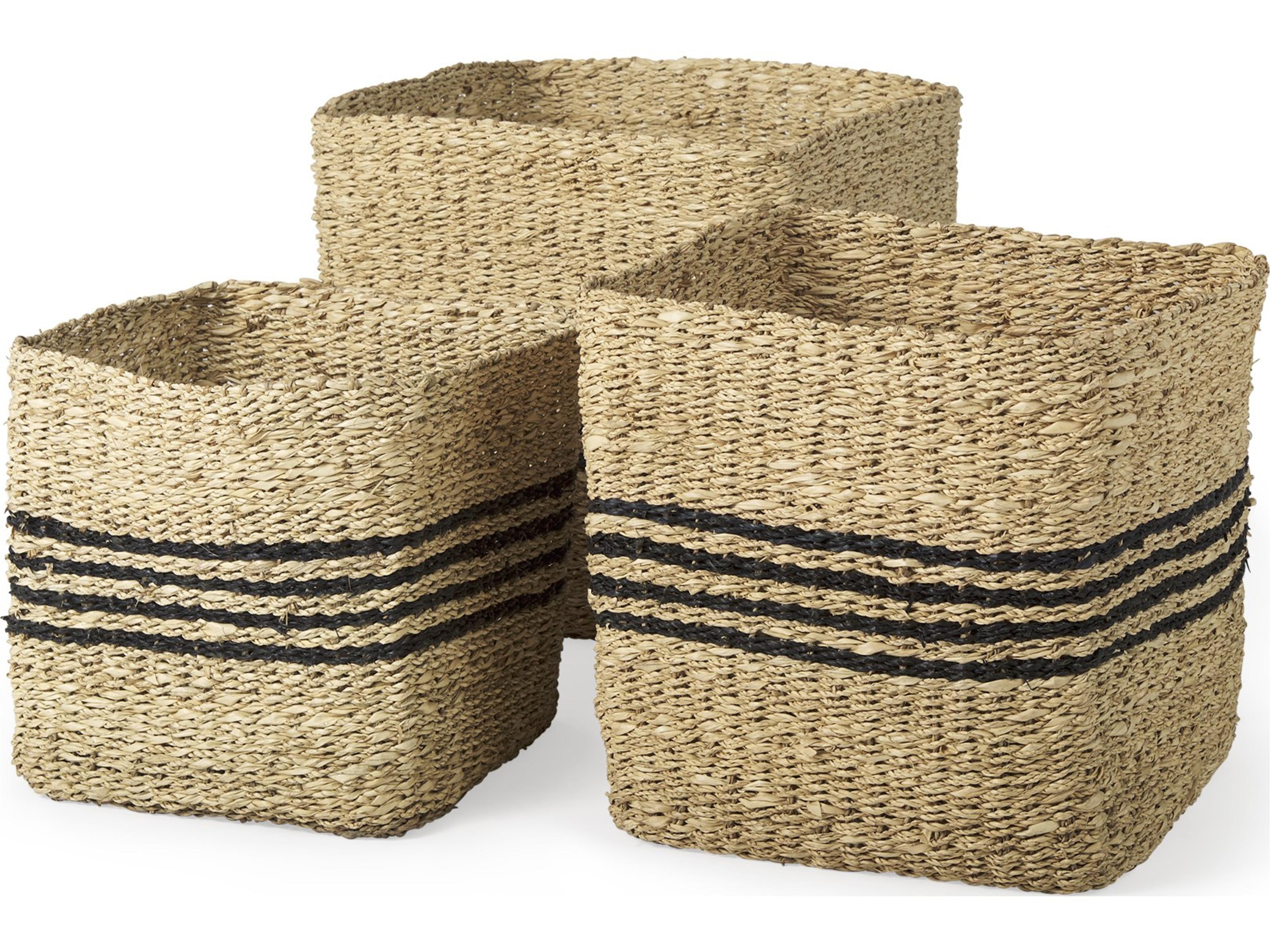 Mercana Cullen 15.7L x 15.7W x 15.7H (Set of 3) Grey Twisted Seagrass Square Basket