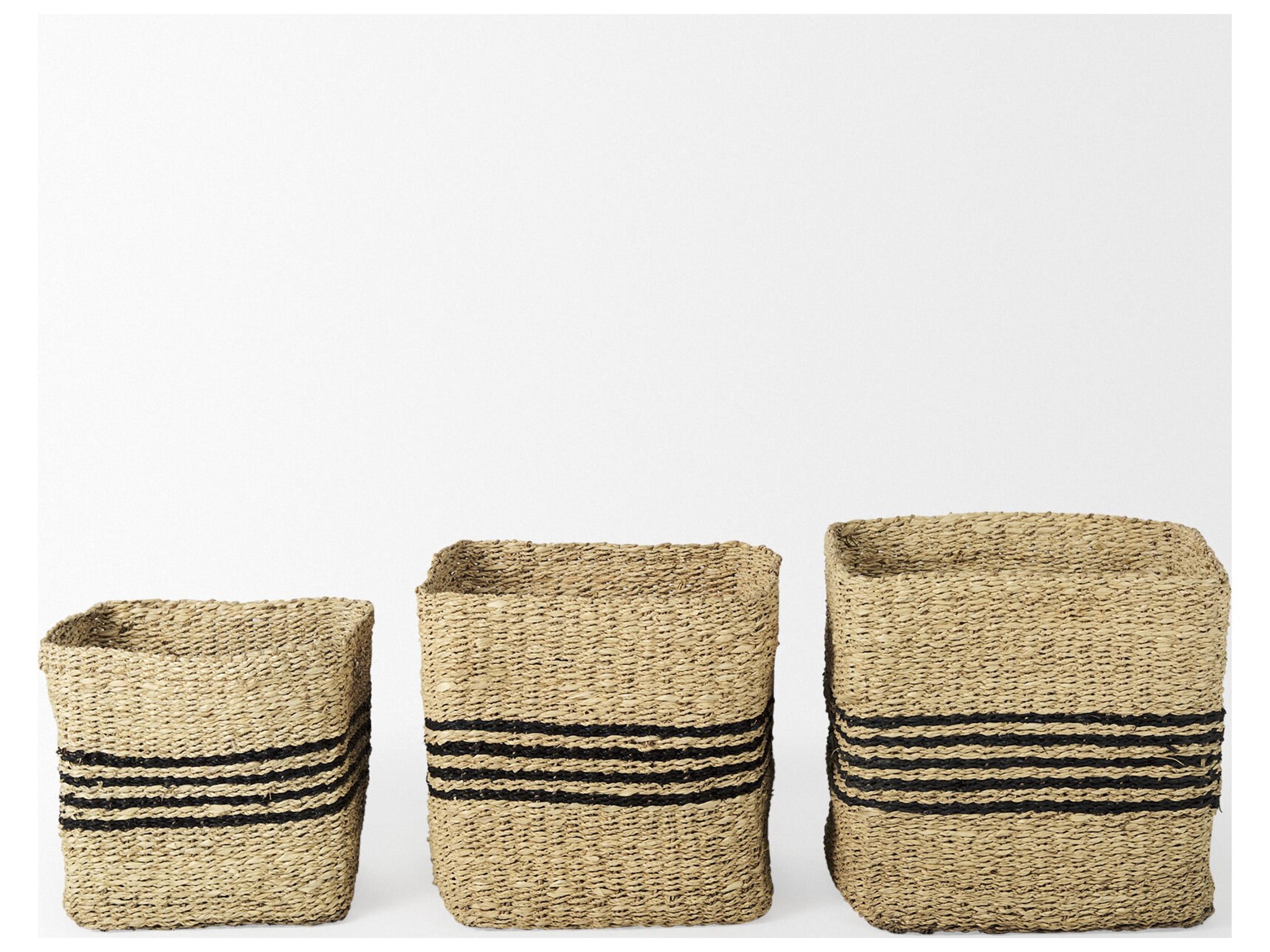 Mercana Cullen 15.7L x 15.7W x 15.7H (Set of 3) Grey Twisted Seagrass Square Basket