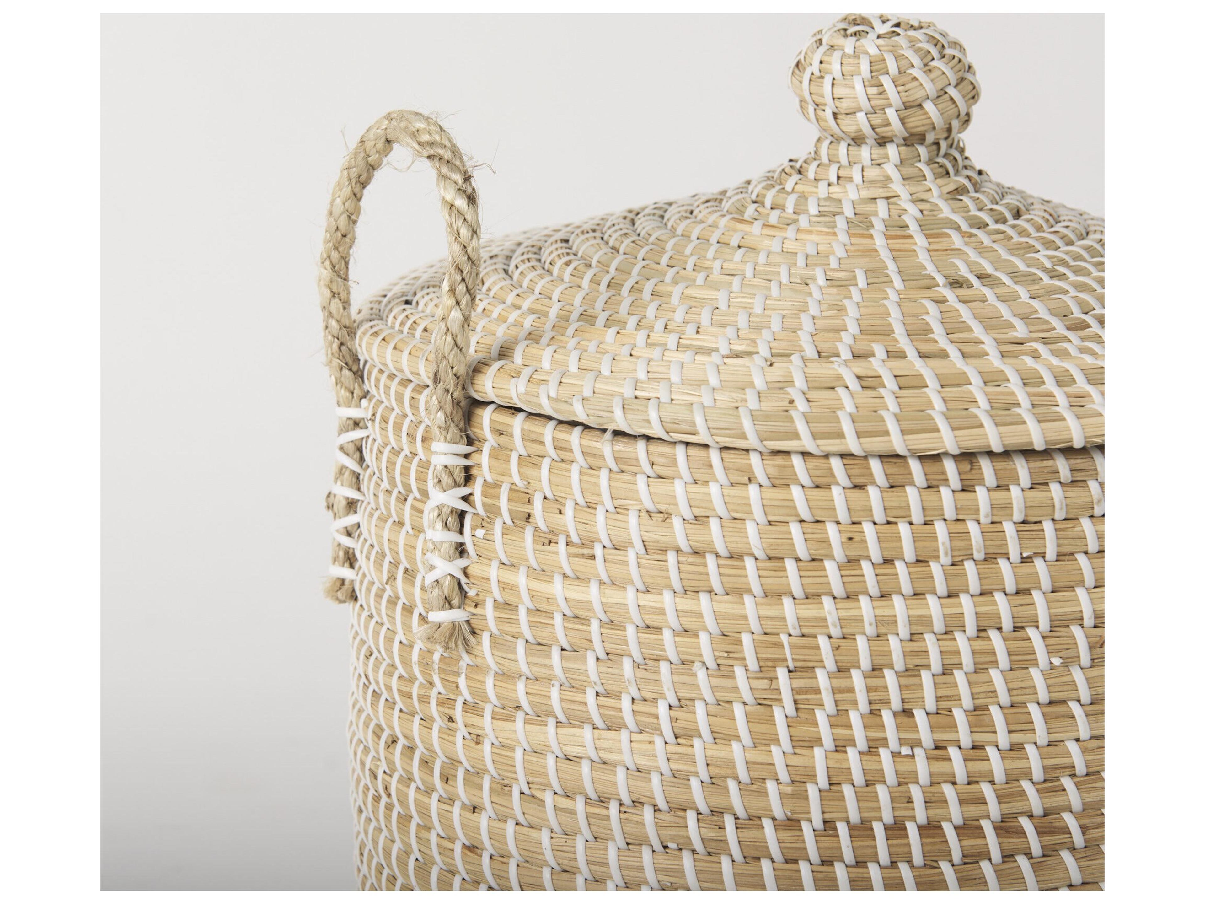 Mercana Olivia 15.7L x 15.7W x 17.3H Set of 3 Beige Seagrass Basket W/Lid and Handles