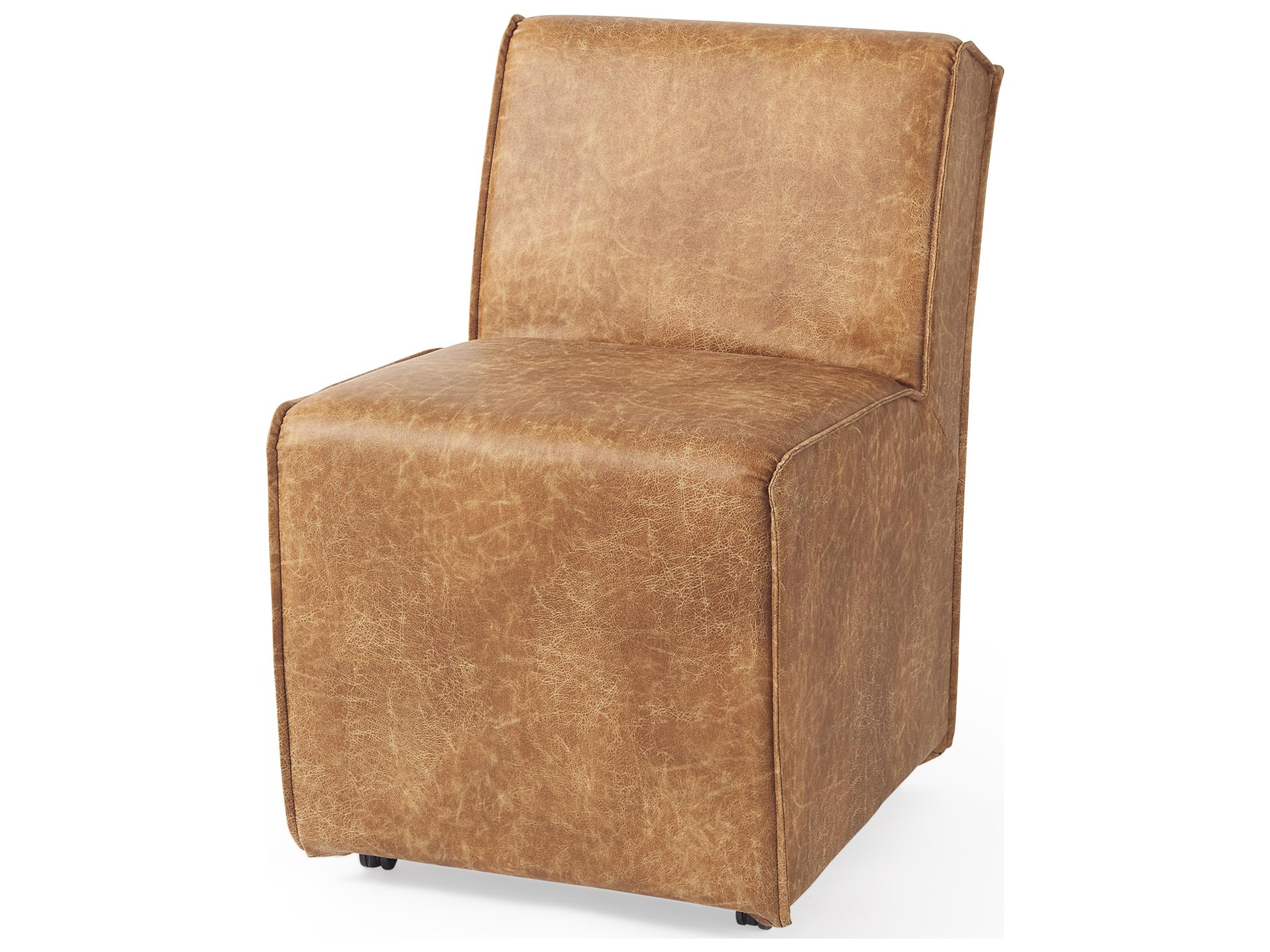 Damon 19.8L x 26.3W x 31.8H Cognac Brown Faux Leather Dining Chair