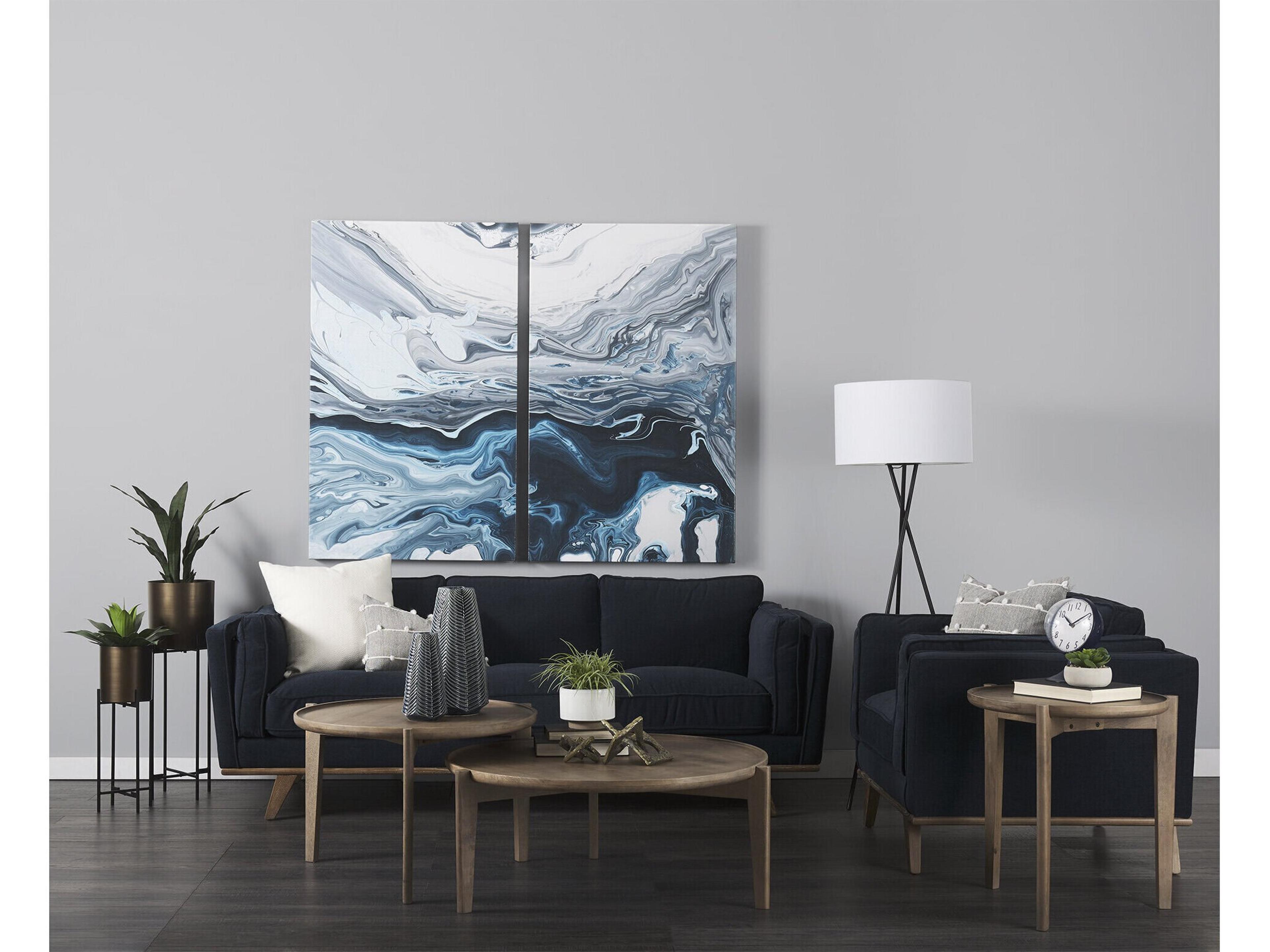 Mercana Brooks 41.7L x 34.8W x 33.5H Navy Blue Fabric Chair W/ Medium Brown Wooden Legs