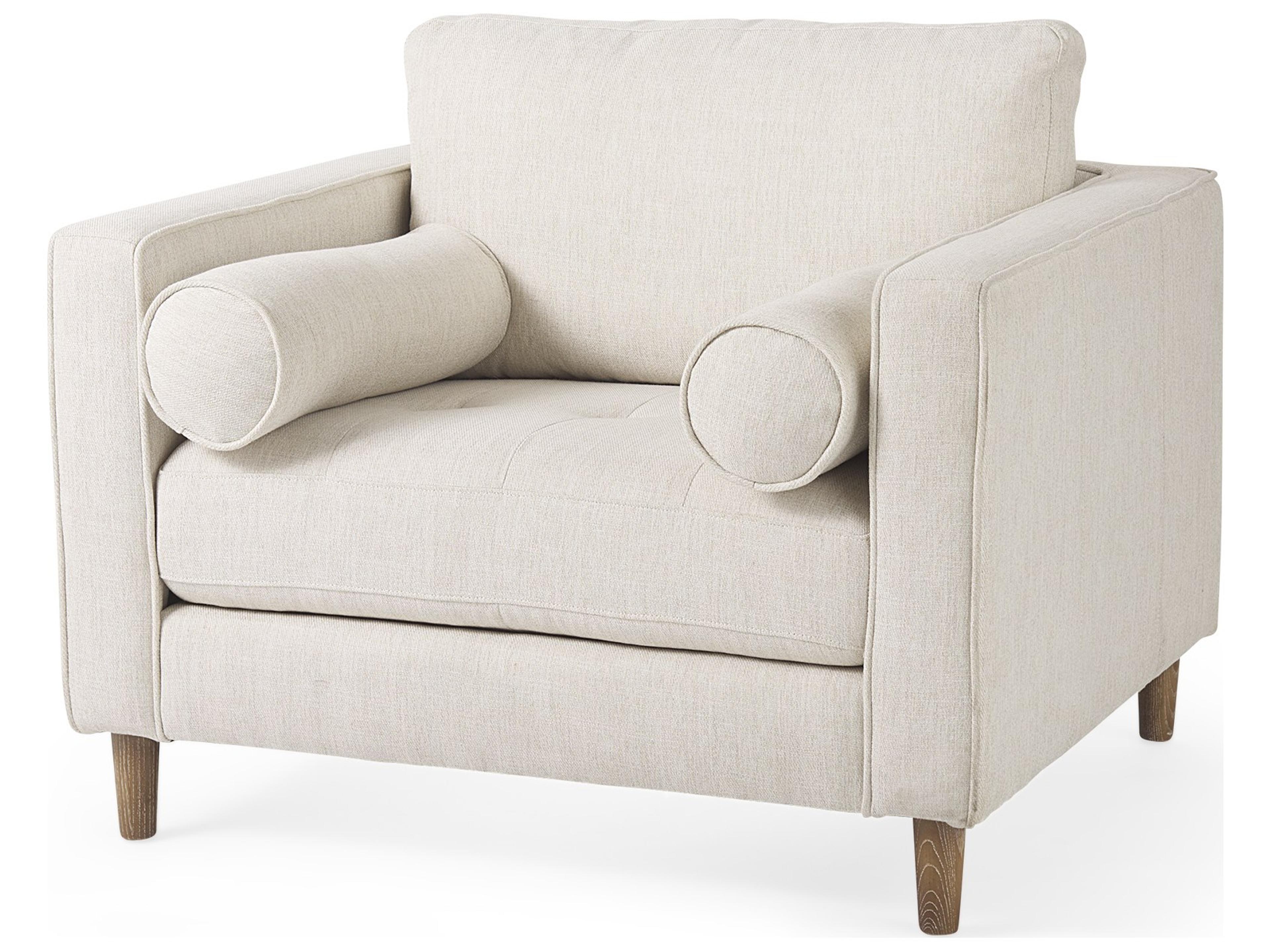 Loretta 40.7L x 36.2W x 33.9H Cream Fabric Chair W/ Two Bolster Cushions