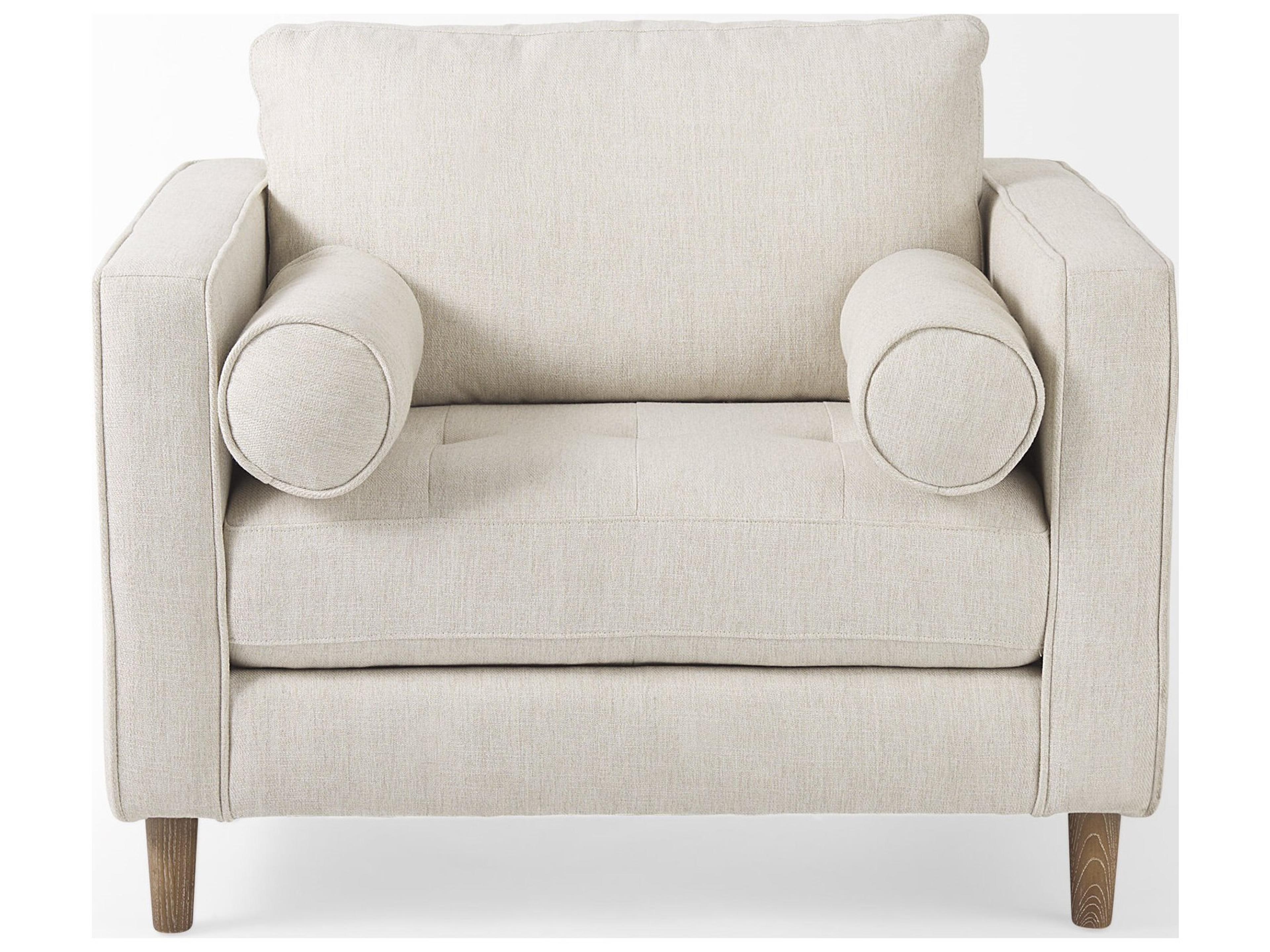 Mercana Loretta 40.7L x 36.2W x 33.9H Cream Fabric Chair W/ Two Bolster Cushions