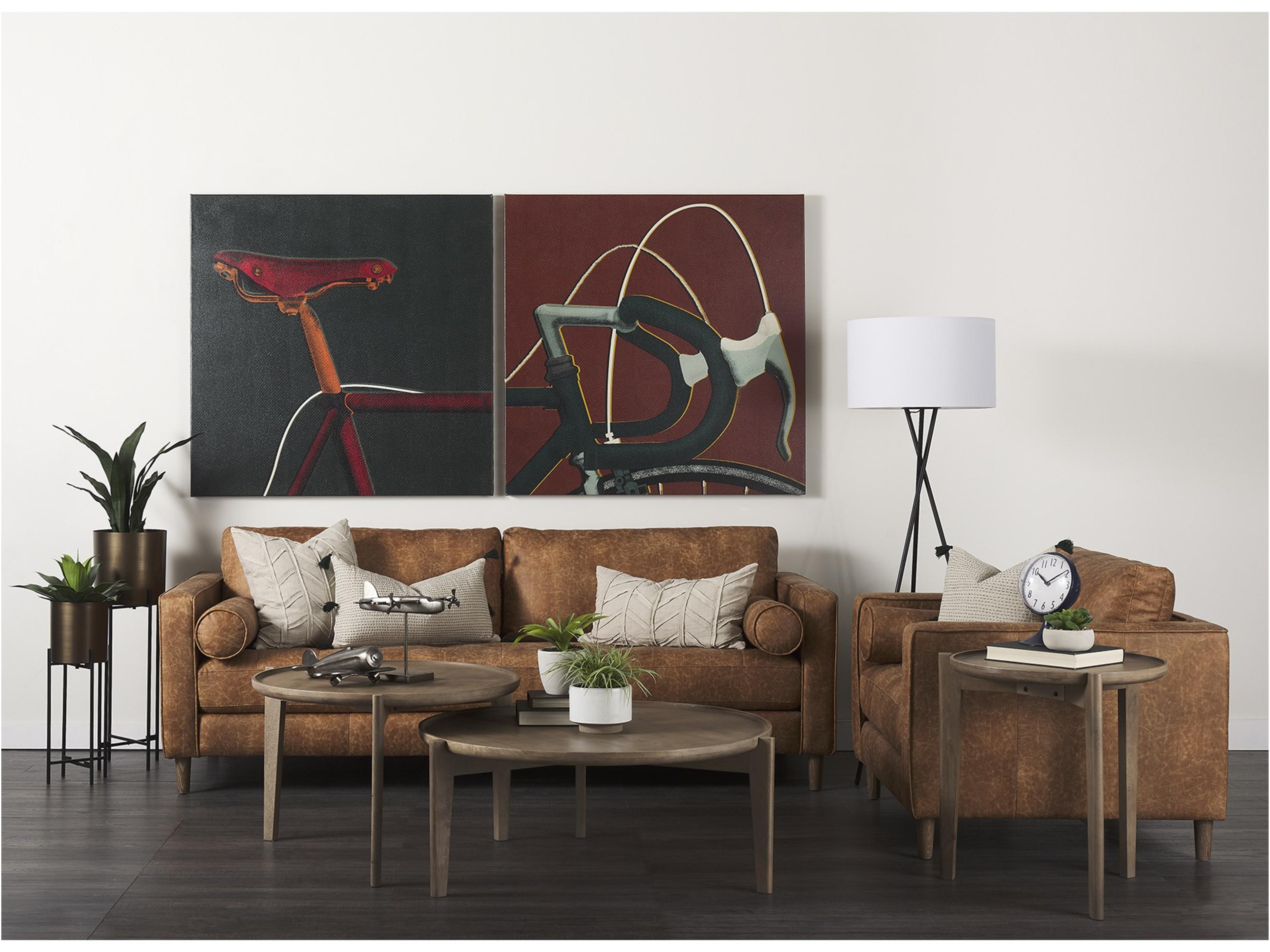 Mercana Loretta 88.0L x 36.2W x 33.9H Cognac Brown Faux Leather Three Seater Sofa with Two Bolster Cushions