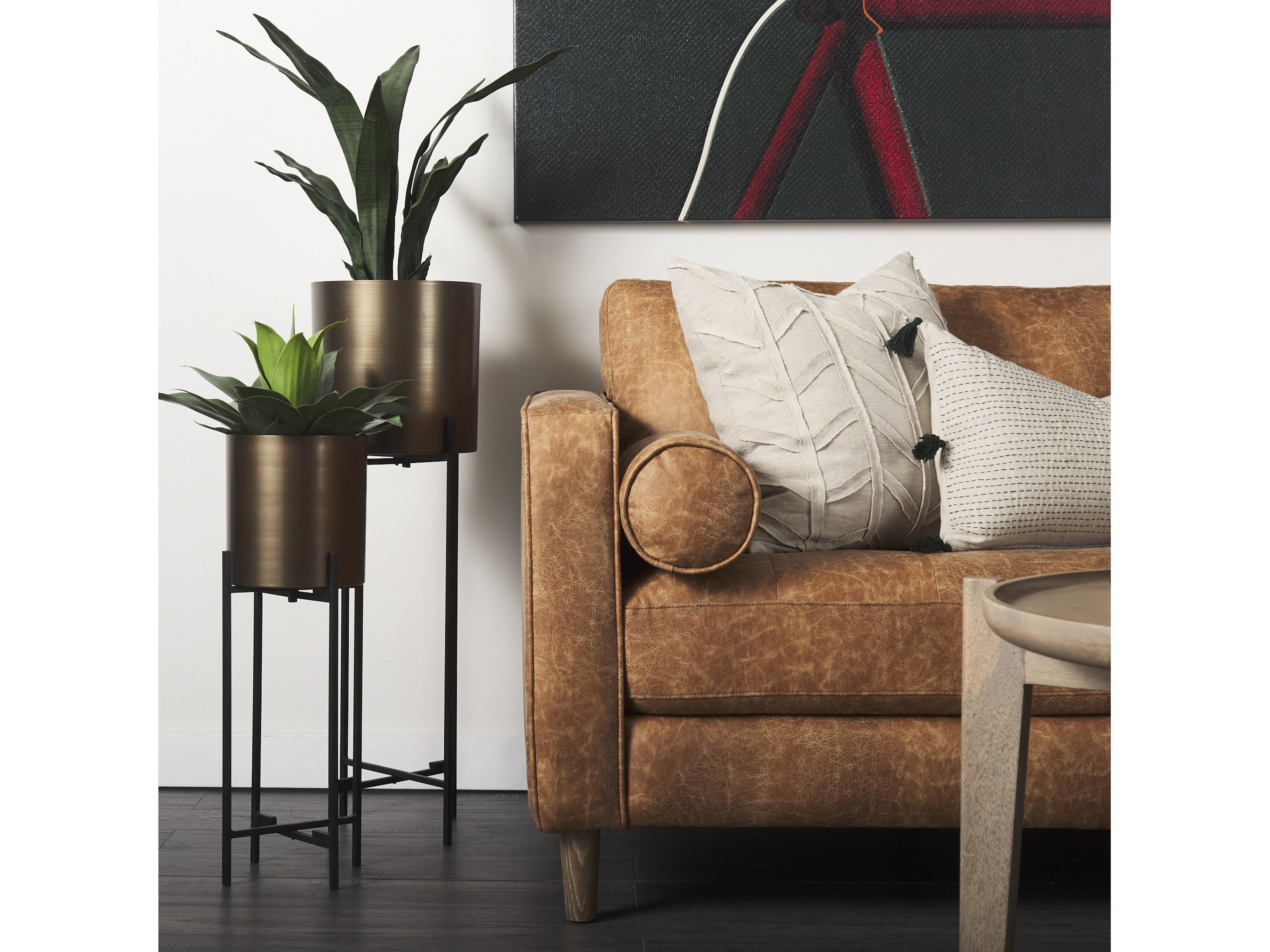 Mercana Loretta 88.0L x 36.2W x 33.9H Cognac Brown Faux Leather Three Seater Sofa with Two Bolster Cushions