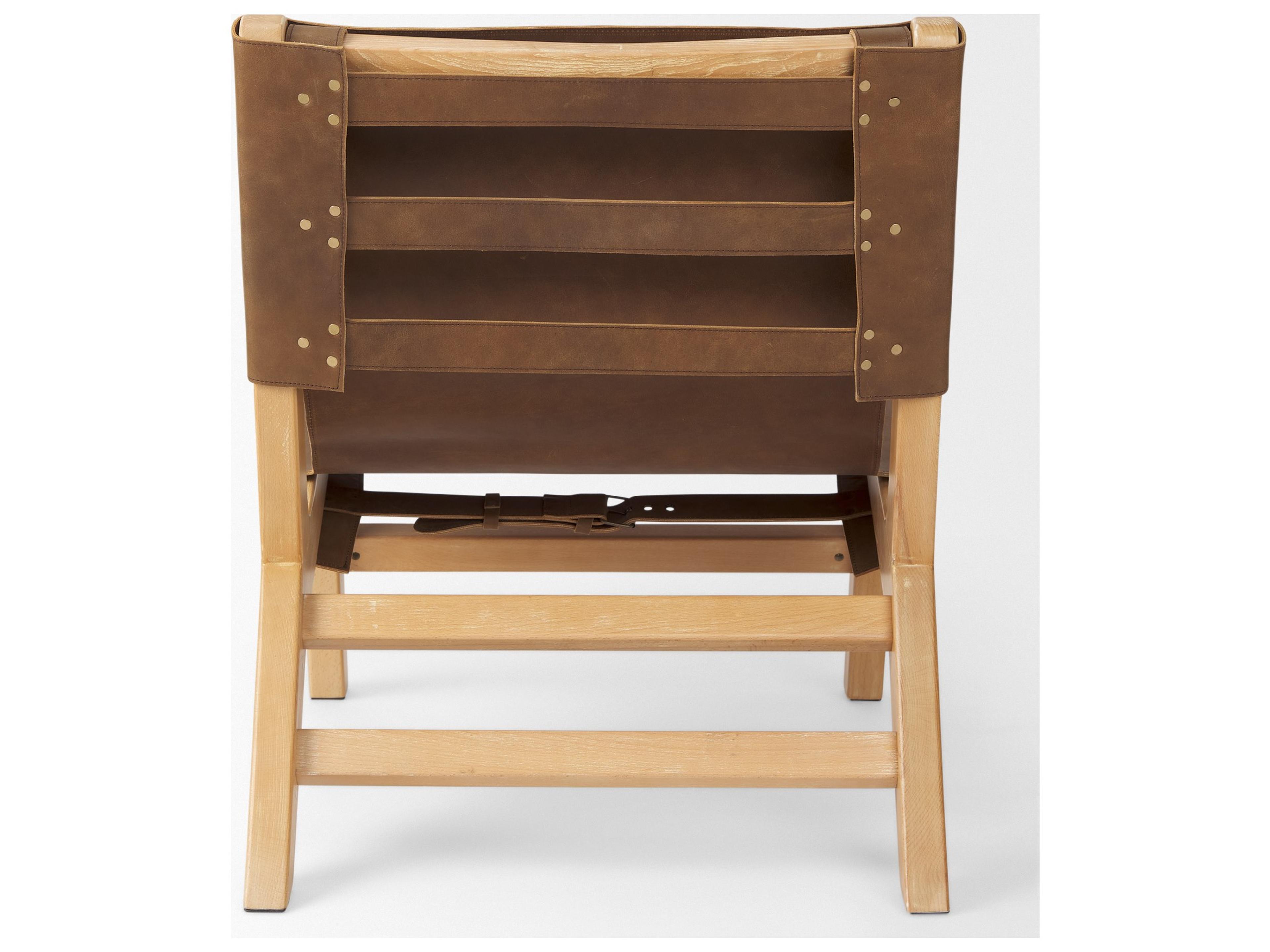 Mercana Elodie 24.4L x 33.9W x 30.7H Brown Leather W/Natural Beech Wood Frame Accent Chair