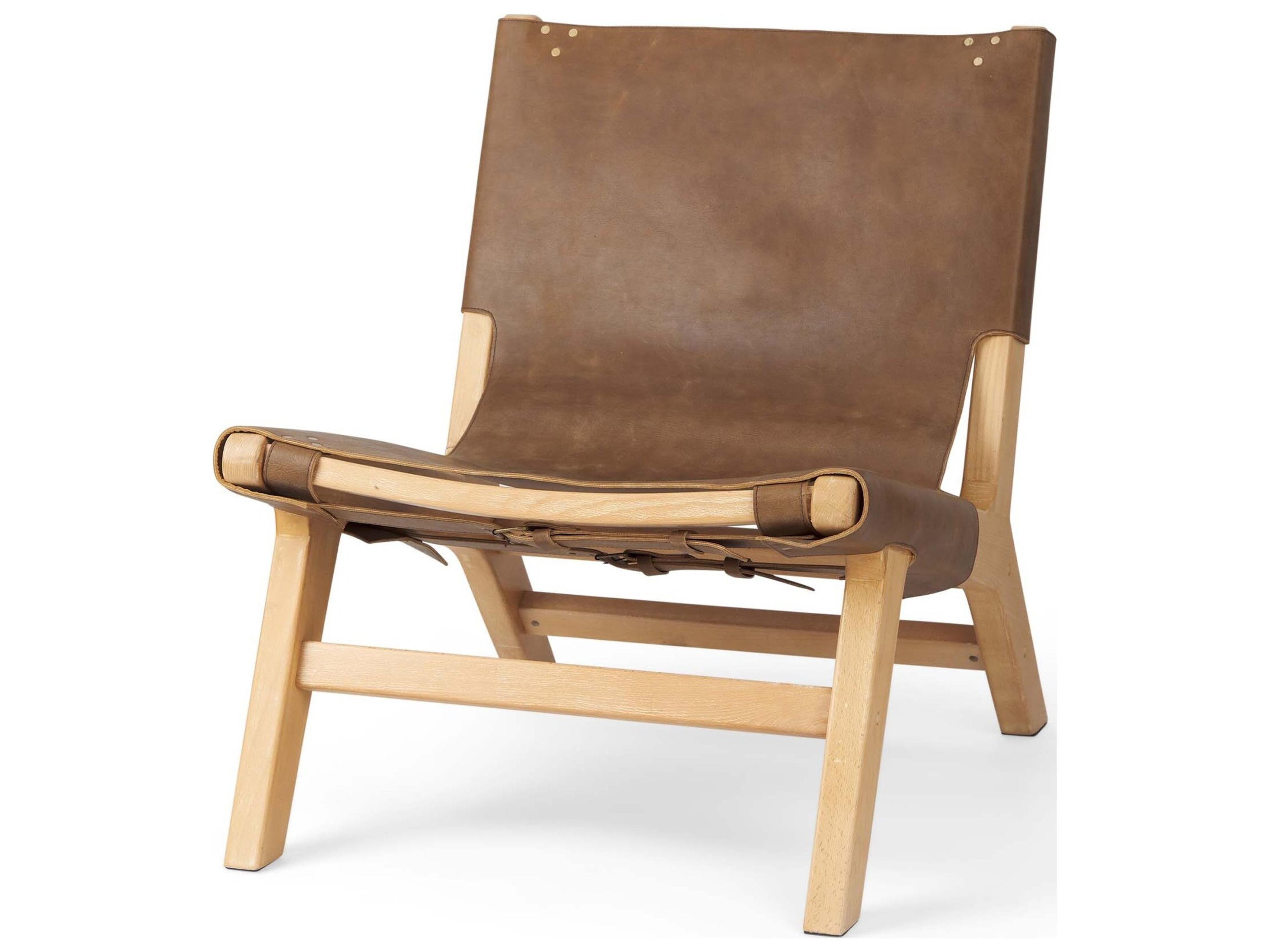 Elodie 24.4L x 33.9W x 30.7H Brown Leather W/Natural Beech Wood Frame Accent Chair