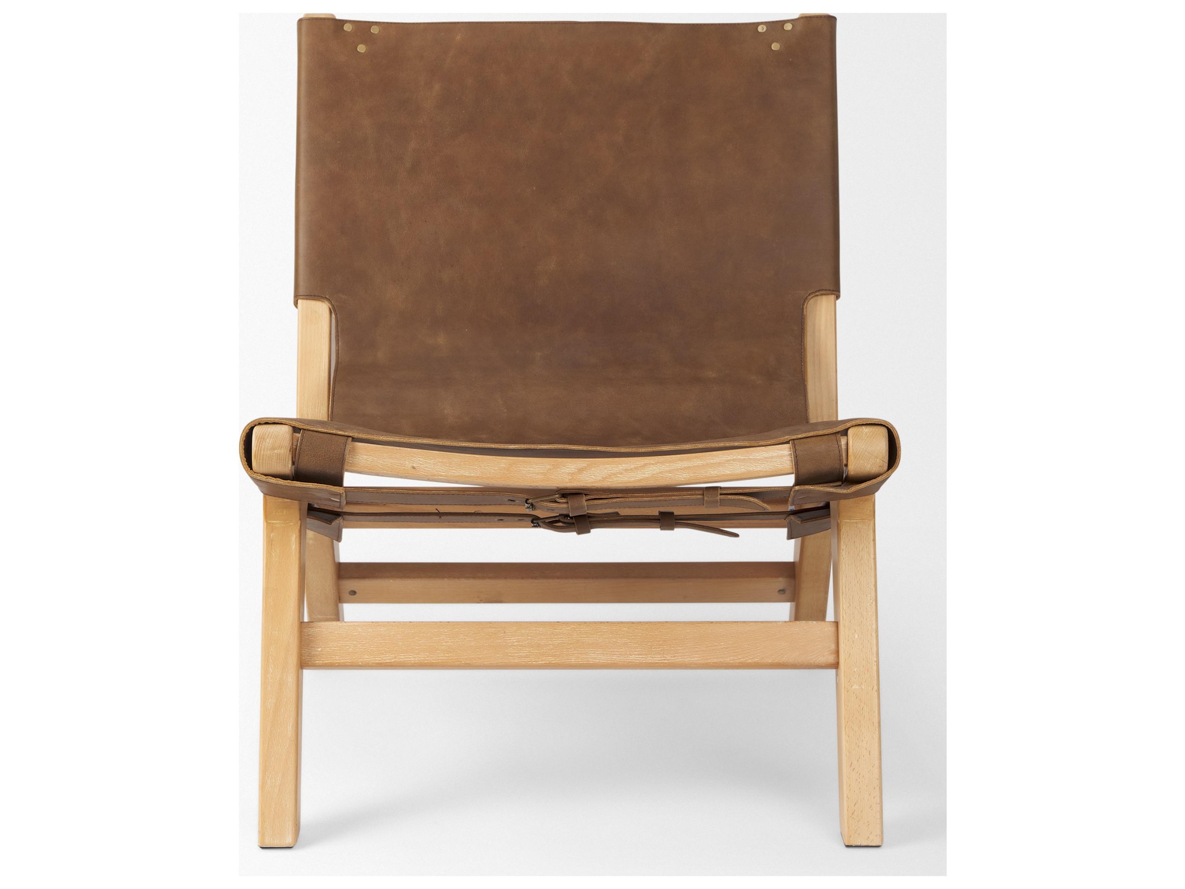 Mercana Elodie 24.4L x 33.9W x 30.7H Brown Leather W/Natural Beech Wood Frame Accent Chair