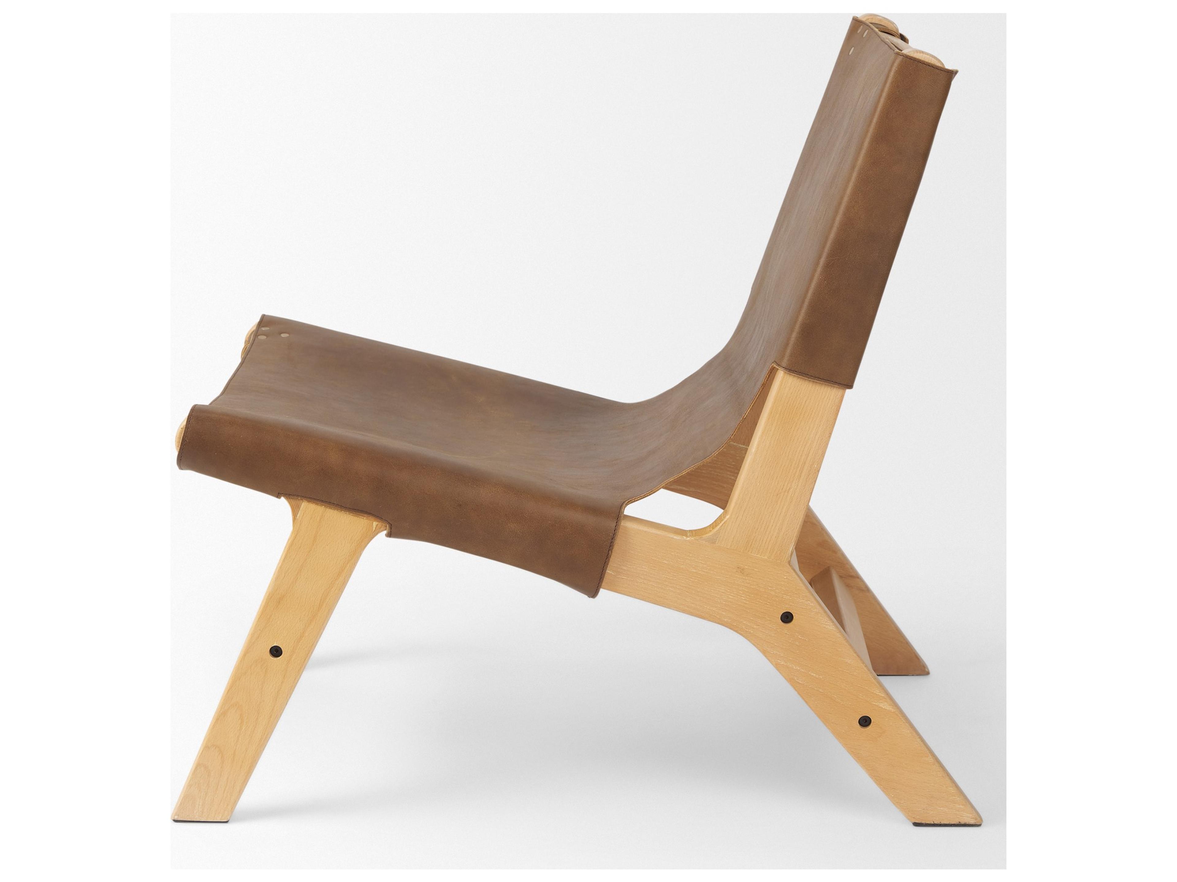Mercana Elodie 24.4L x 33.9W x 30.7H Brown Leather W/Natural Beech Wood Frame Accent Chair