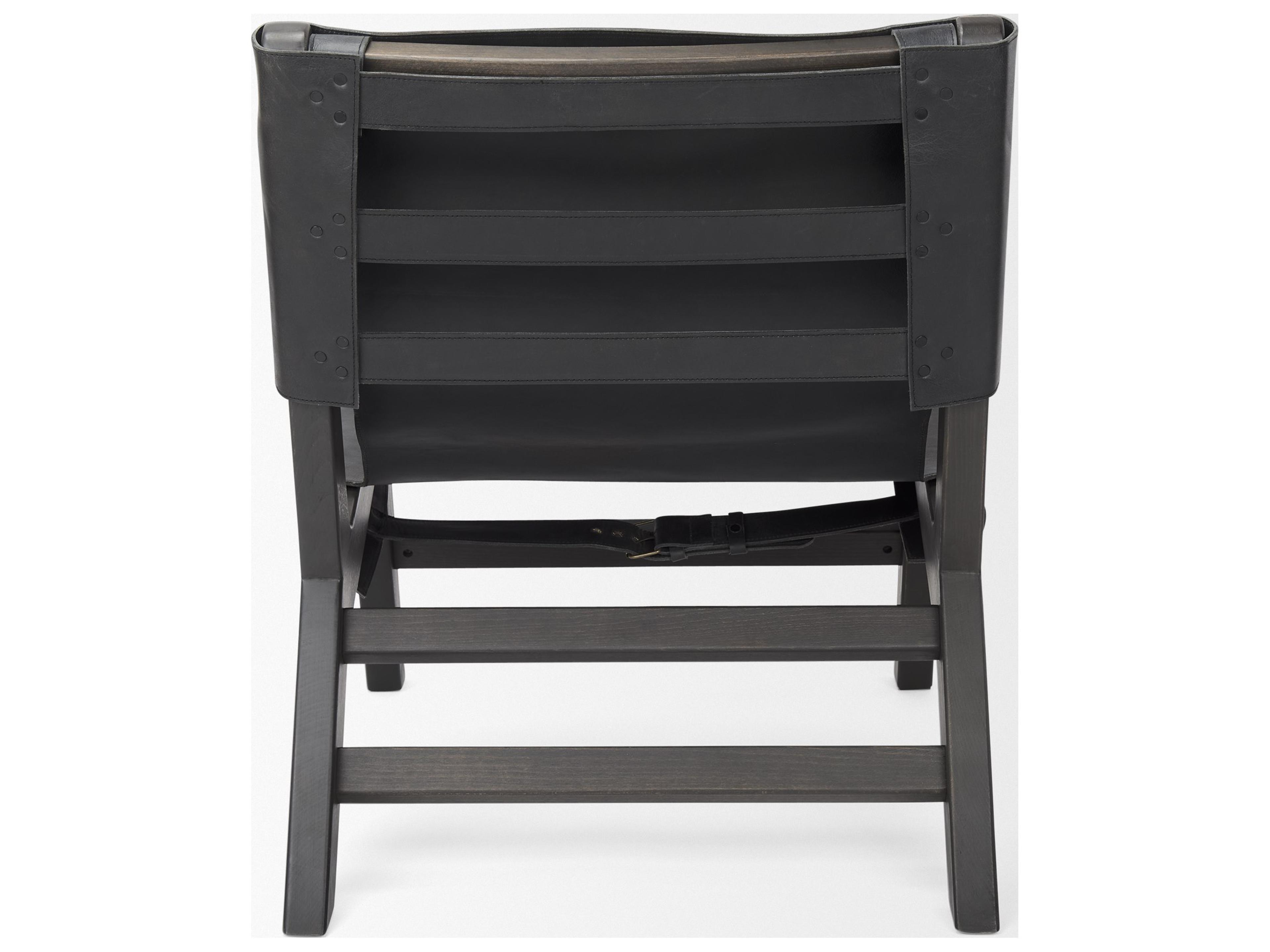 Mercana Elodie 24.4L x 33.9W x 30.7H Black Leather W/Black Stain Beech Wood Frame Accent Chair